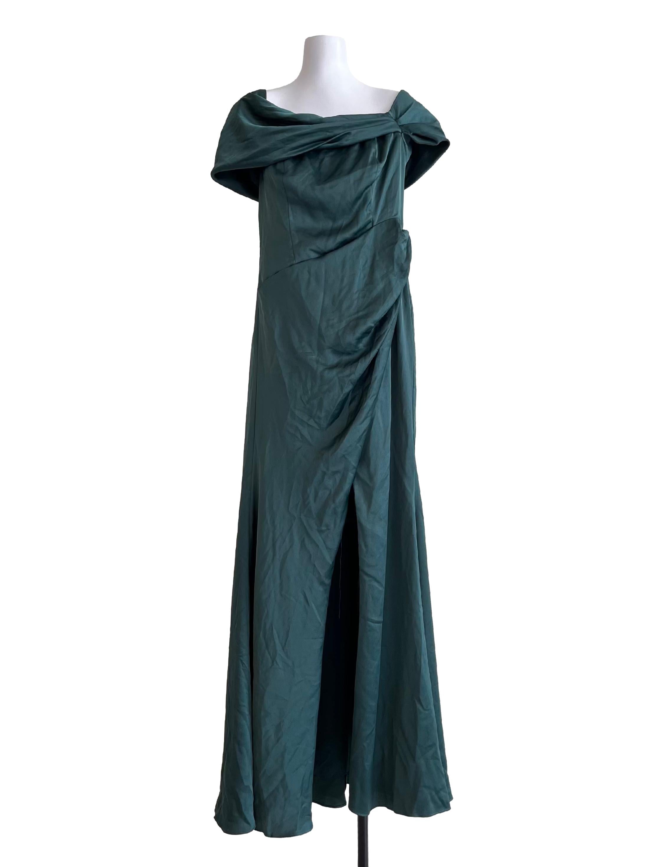 Teal Green Off-Shoulder Draped Maxi Dress