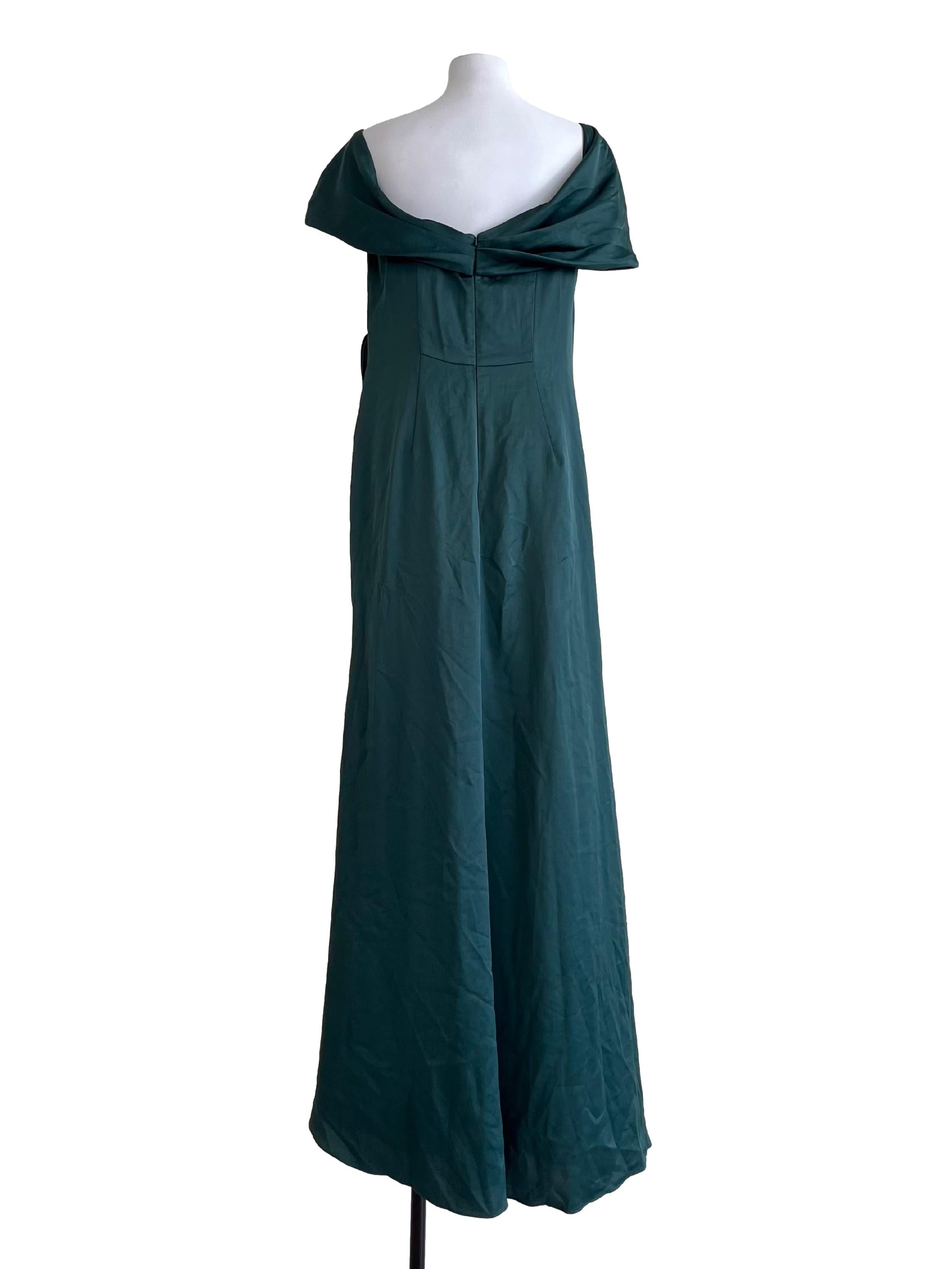 Teal Green Off-Shoulder Draped Maxi Dress