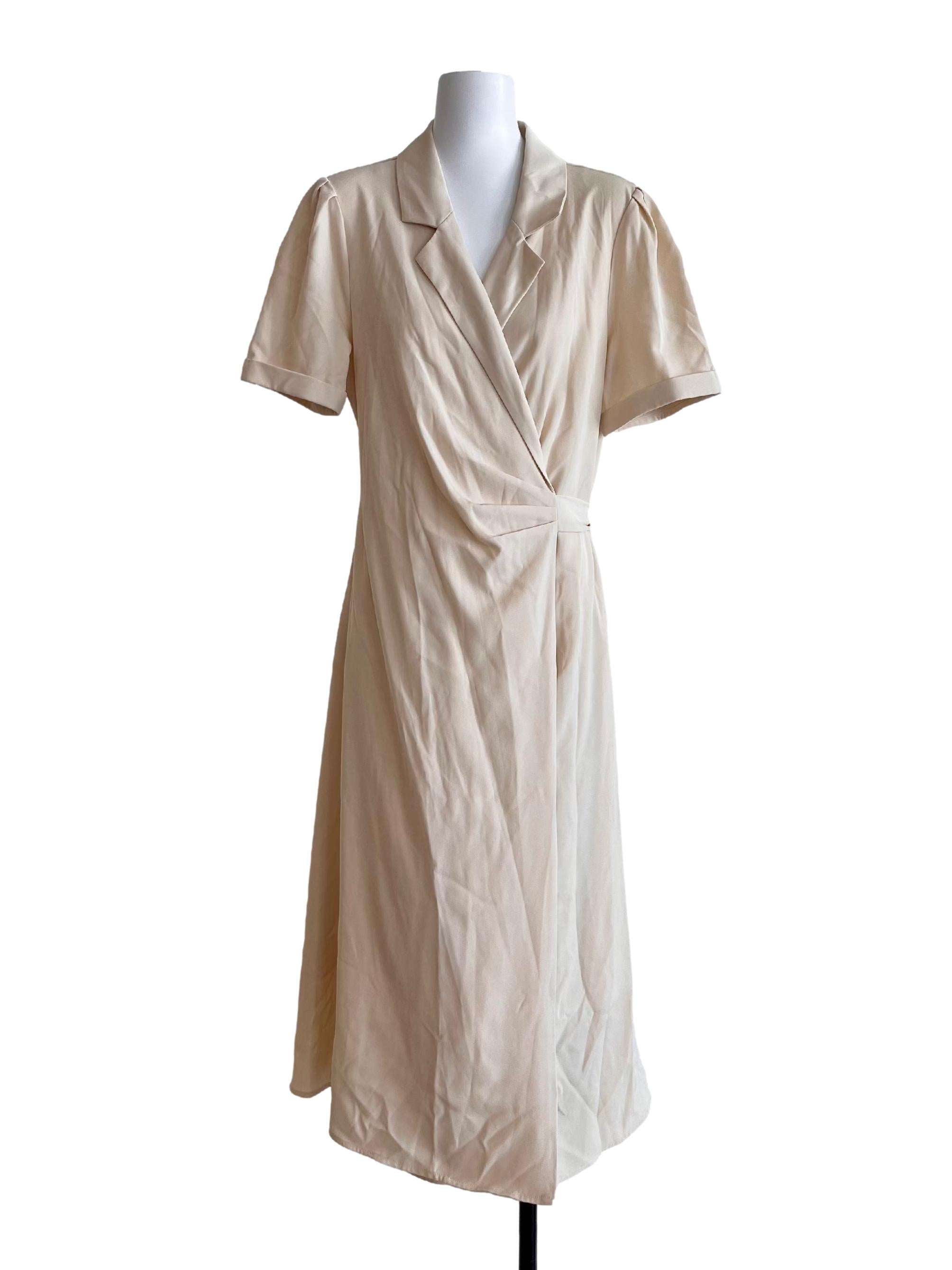 Ivory Beige Wrap Midi Dress