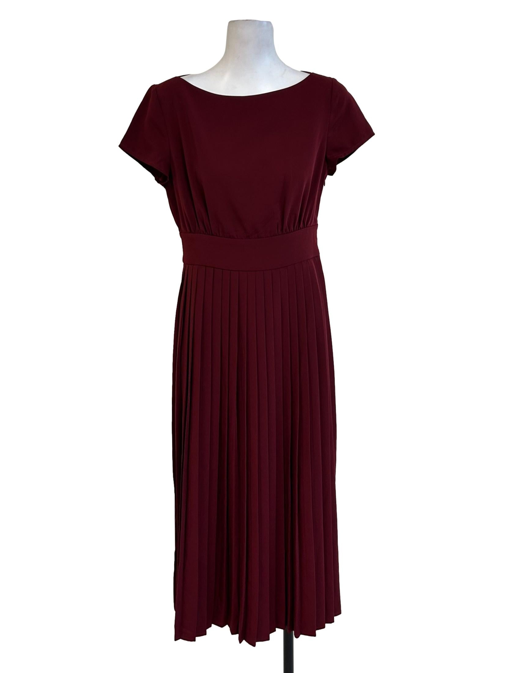 Maroon Pleated Midi Dress OSN