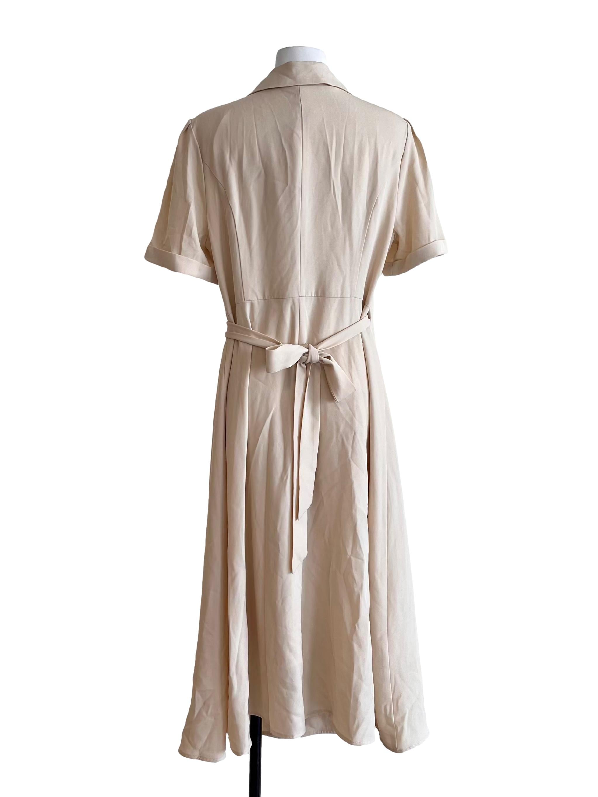 Ivory Beige Wrap Midi Dress