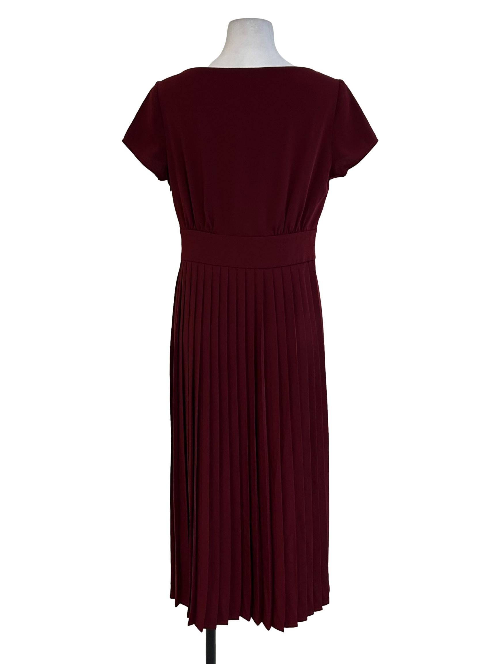 Maroon Pleated Midi Dress OSN