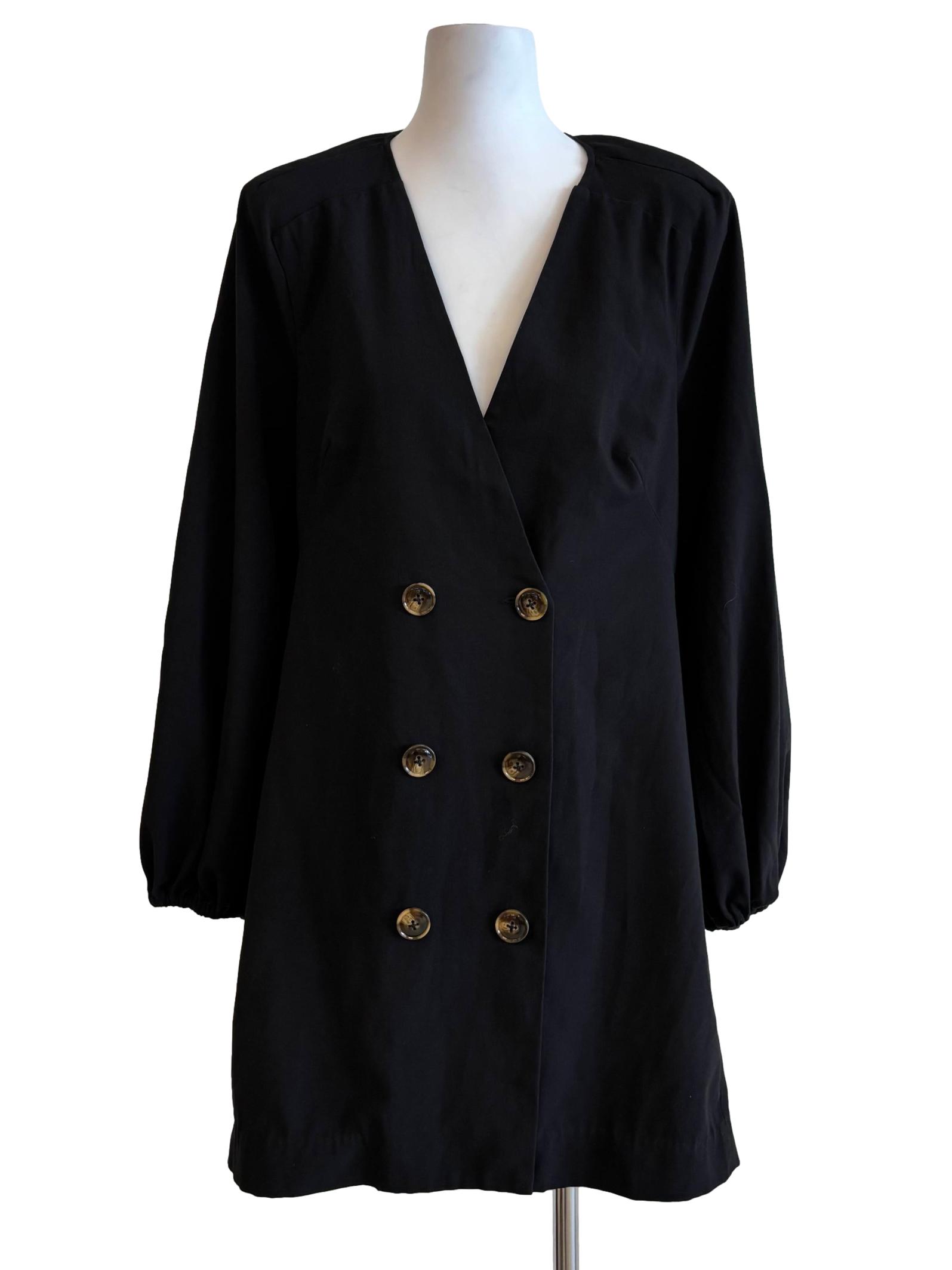 Soft Black Double Button Backless Dress