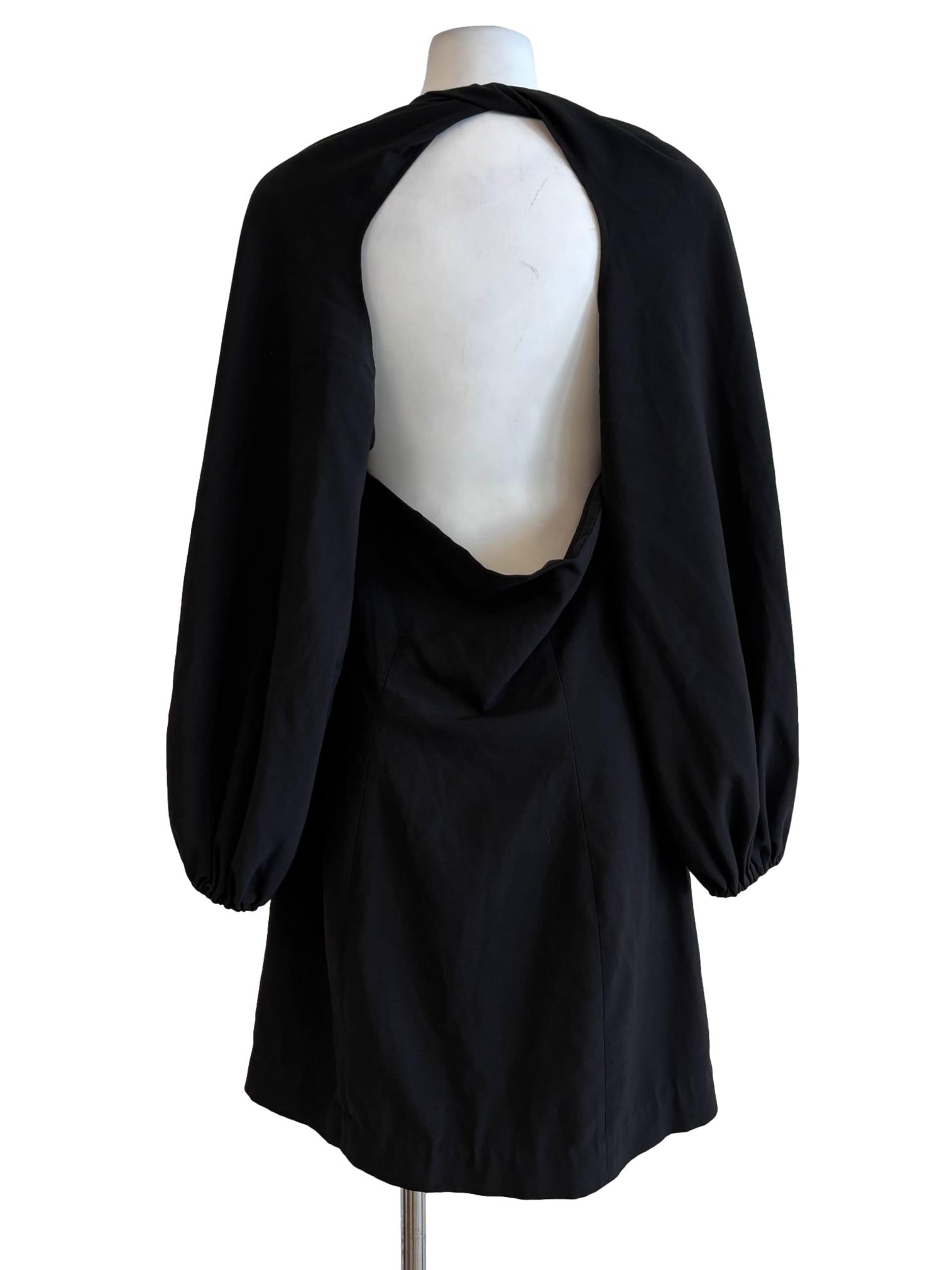 Soft Black Double Button Backless Dress