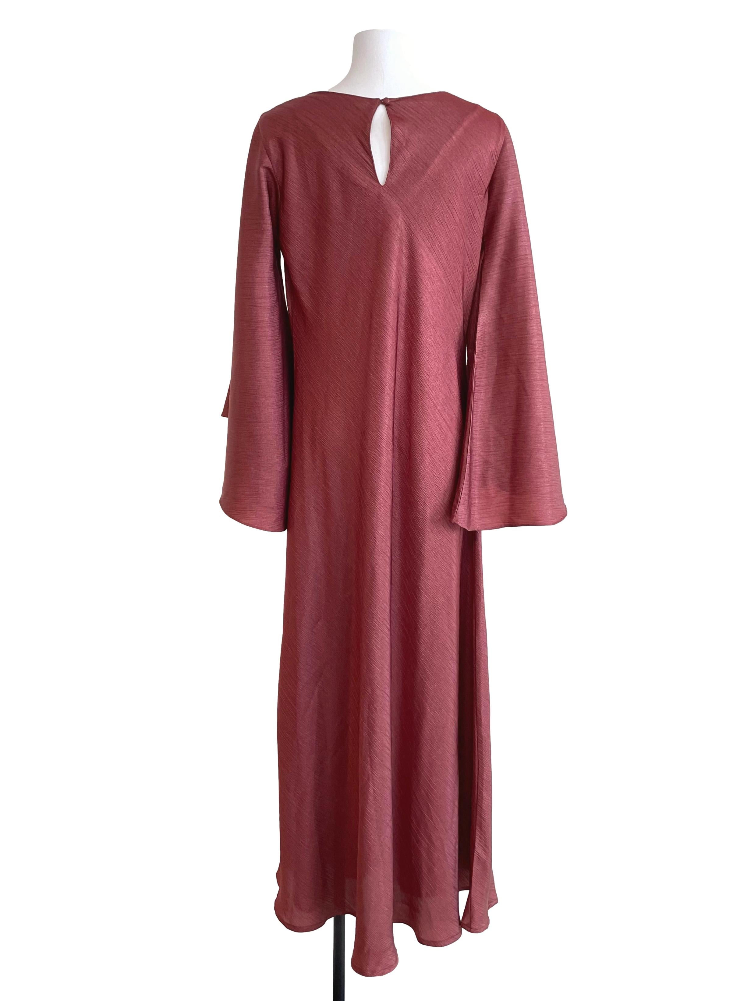 Dark Blush Textured Satin Butterfly Sleeves Dress