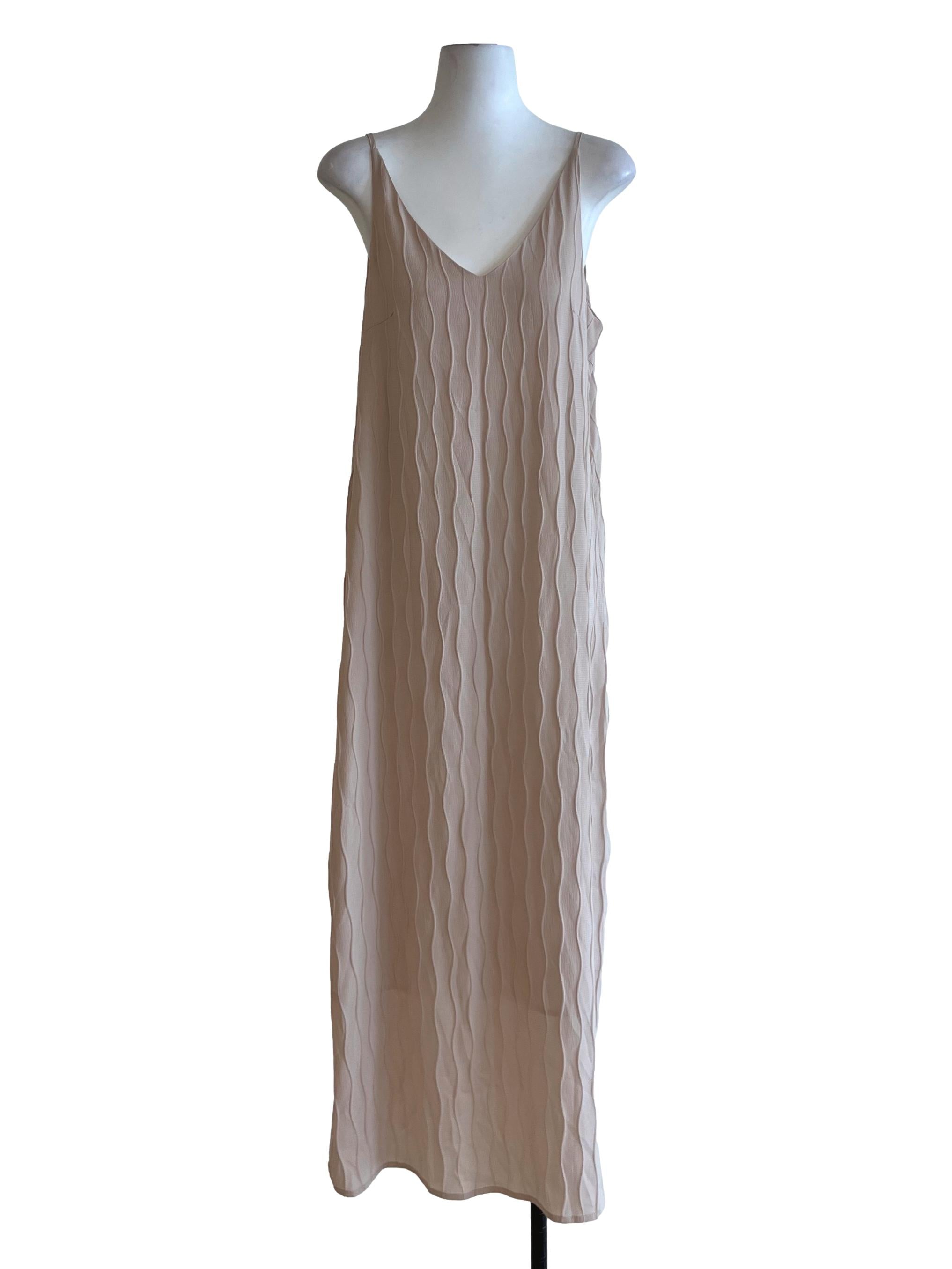 Beige V-Neckline Shift Dress