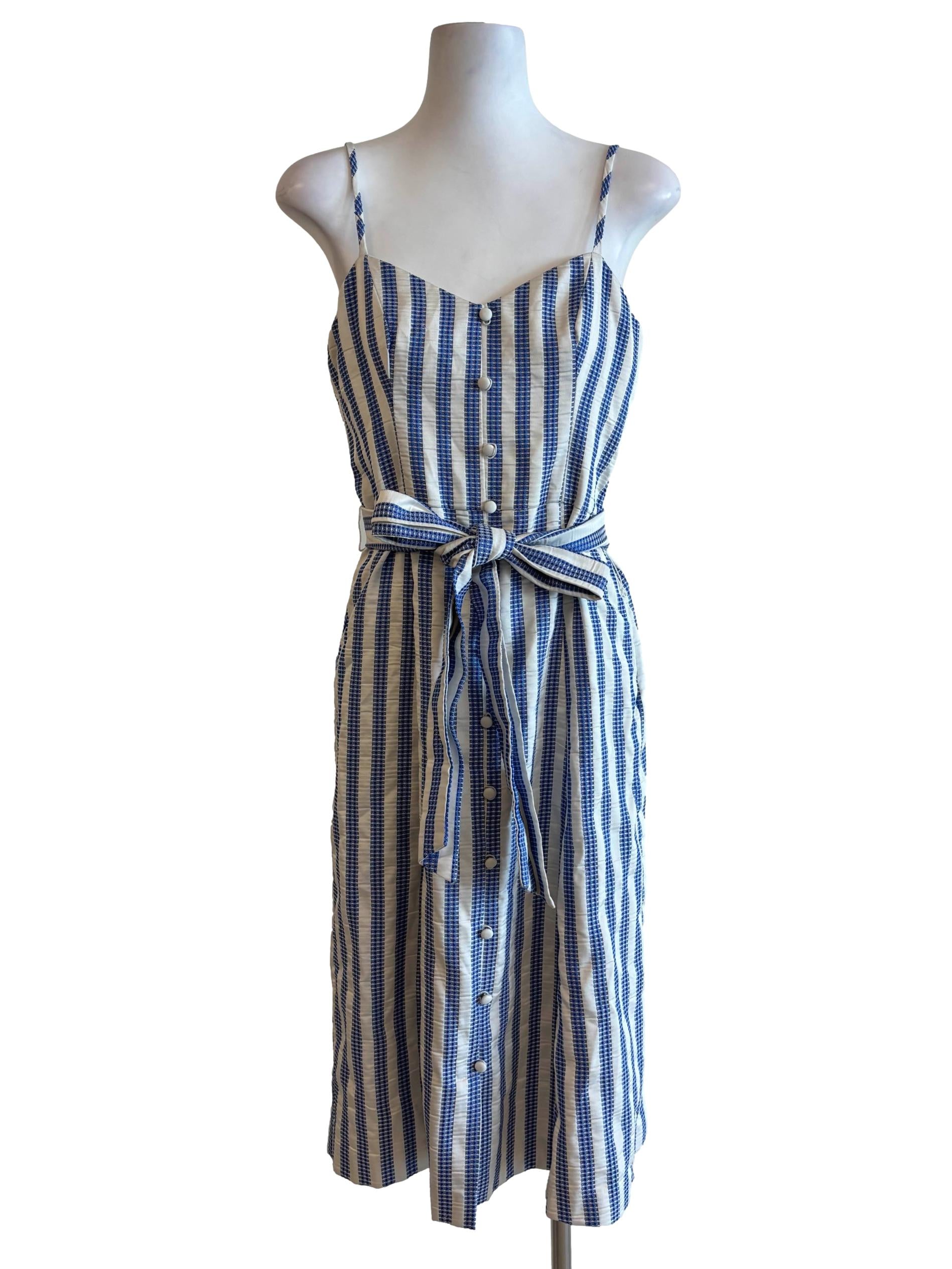 White And Blue Striped Camisole Dress