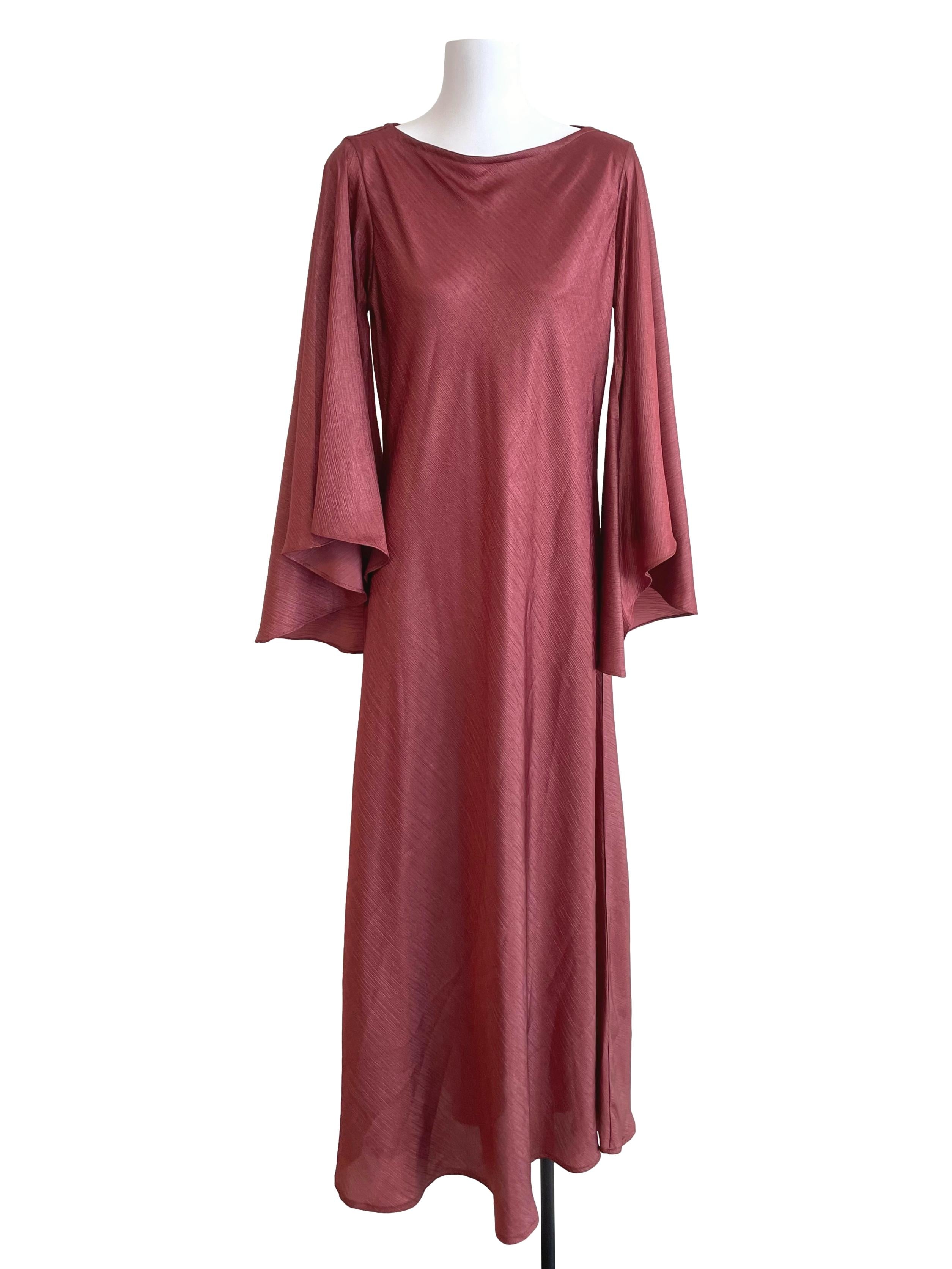 Dark Blush Textured Satin Butterfly Sleeves Dress