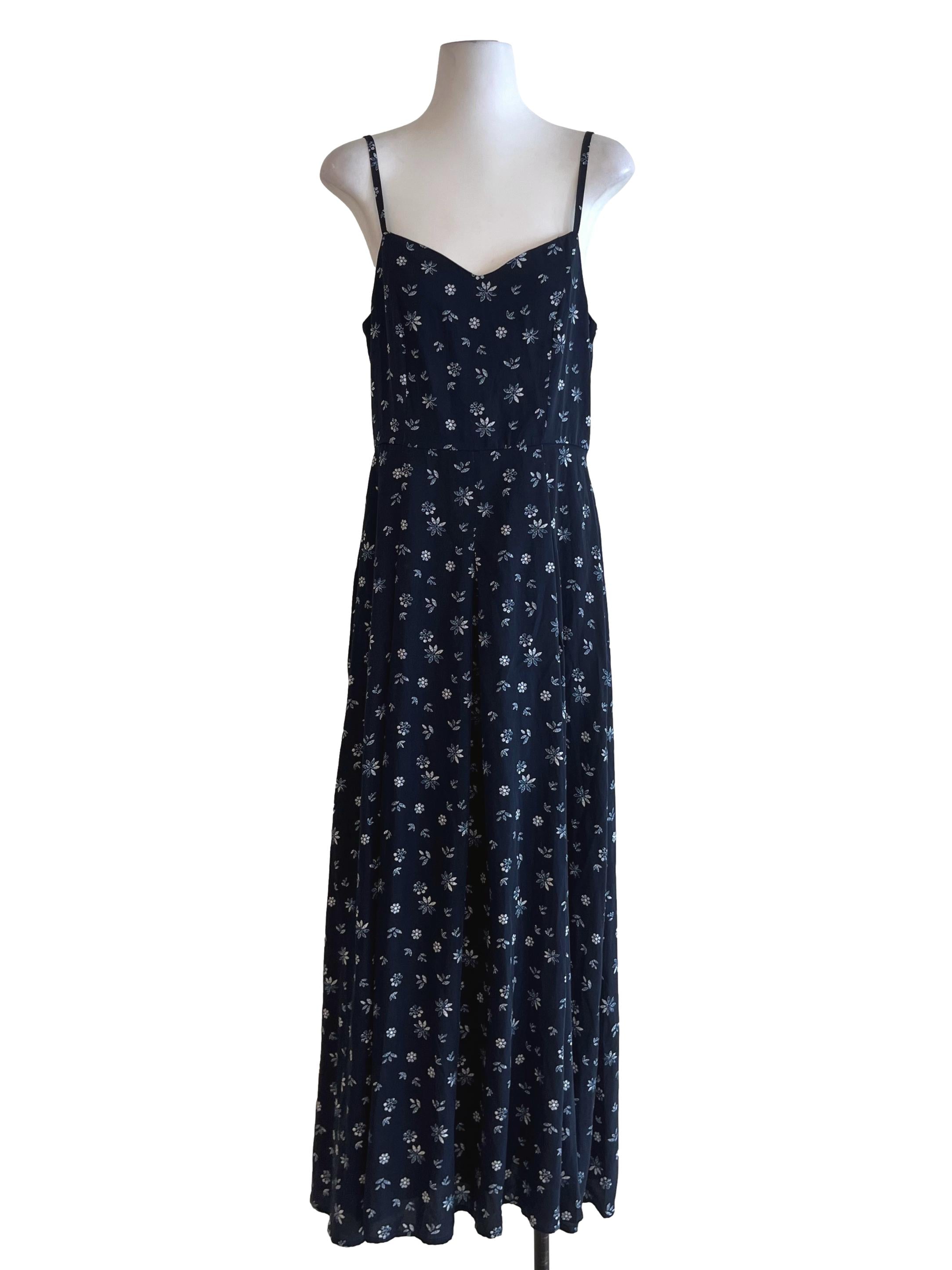 Navy Blue Floral A-Line Dress