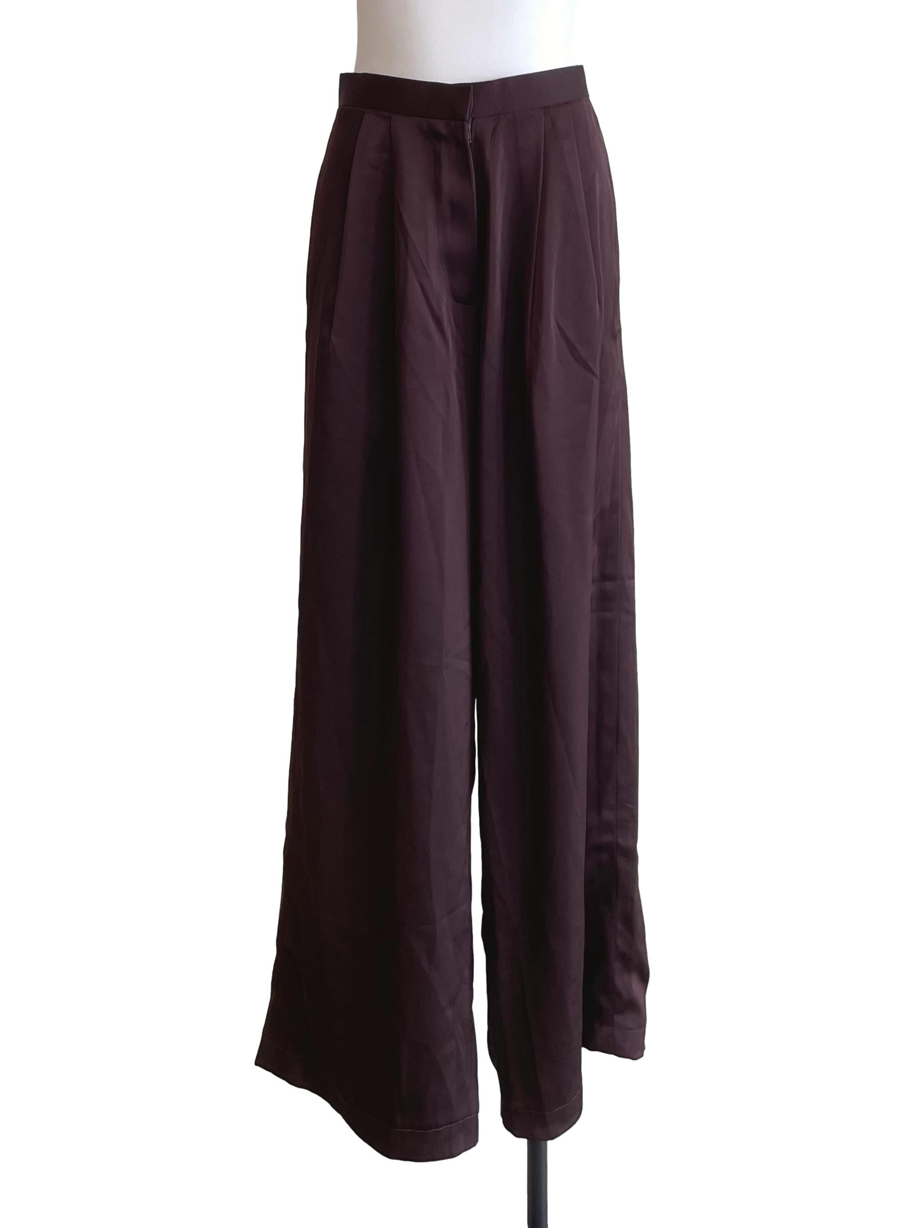 Chocolate Pleated Satin Pants