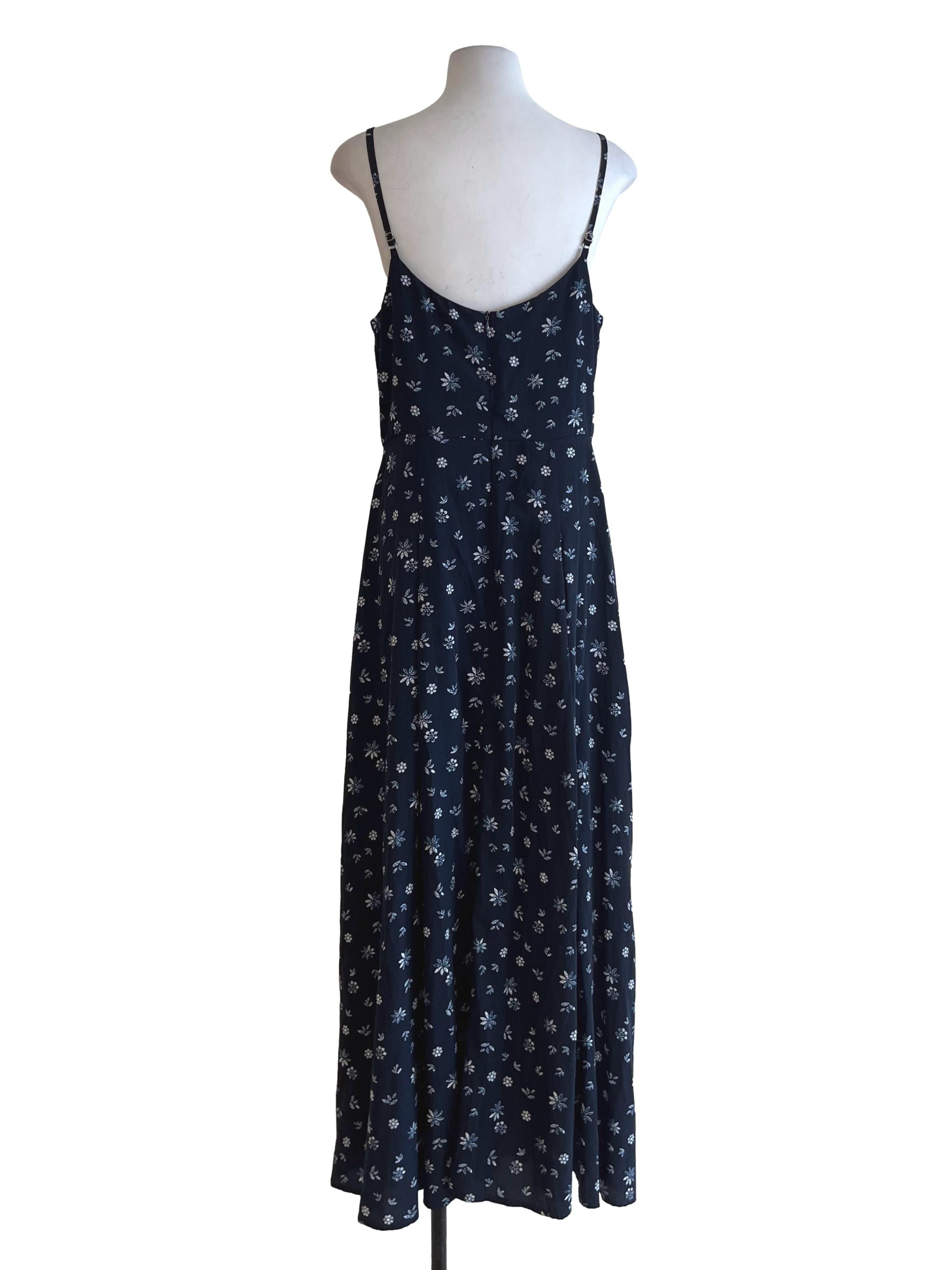 Navy Blue Floral A-Line Dress