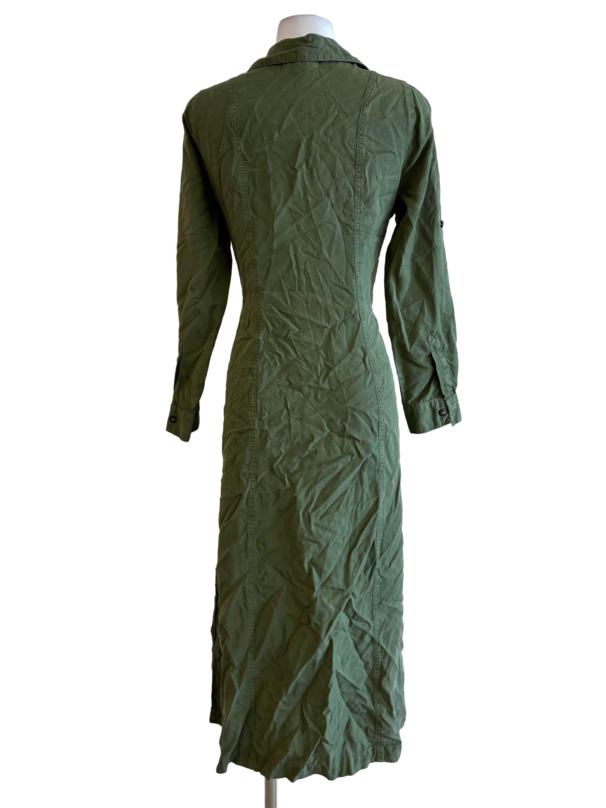 Avocado Green Long Sleeve Buttoned Dress