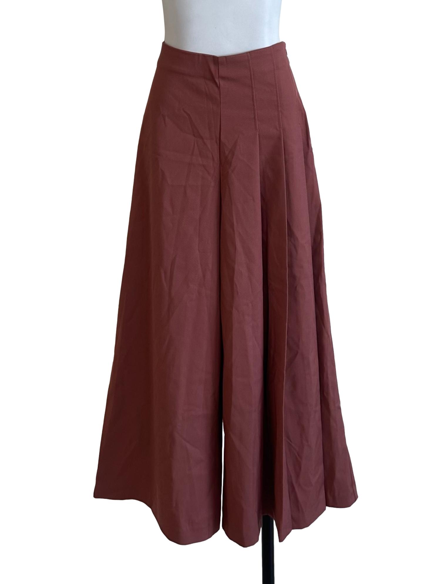 Brick Brown Side Pleated Palazzo