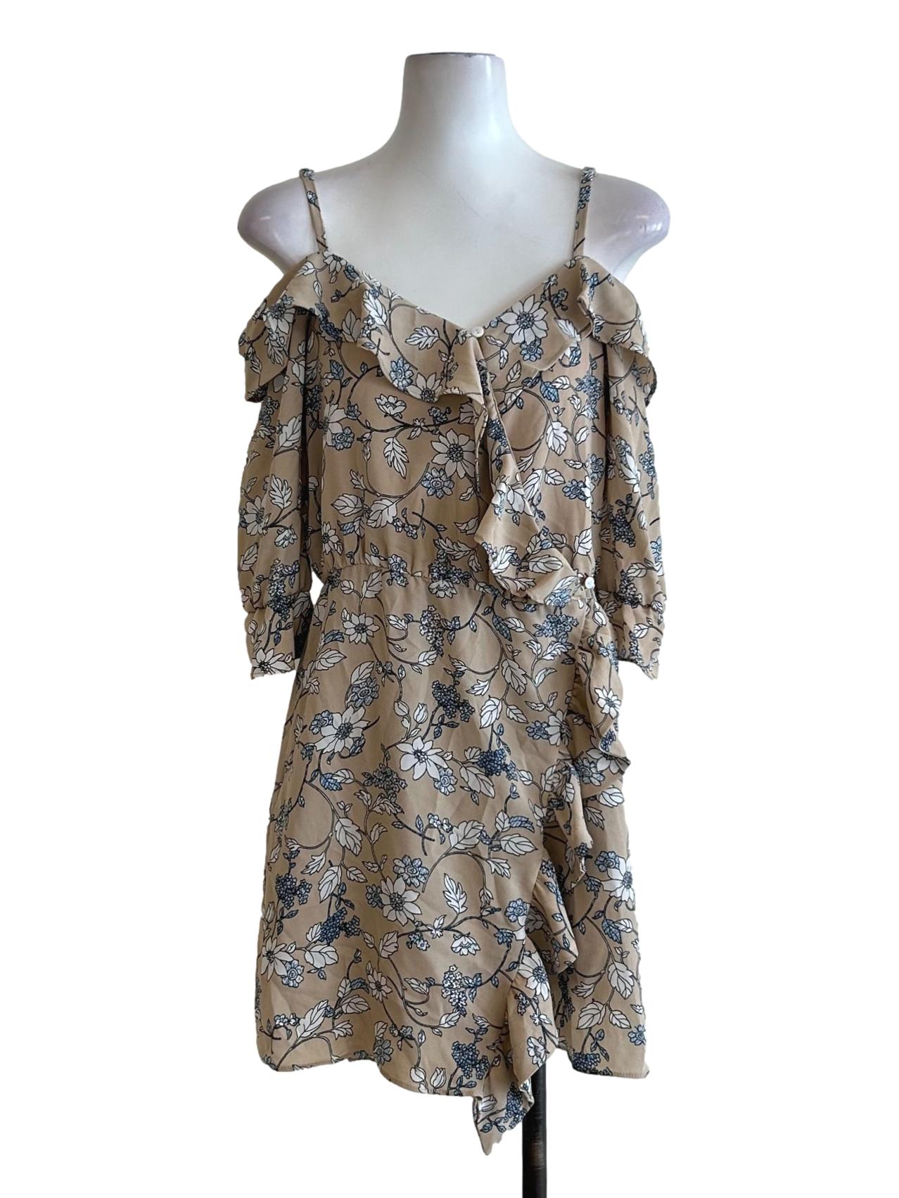 Beige Floral Ruffle Wrap Romper