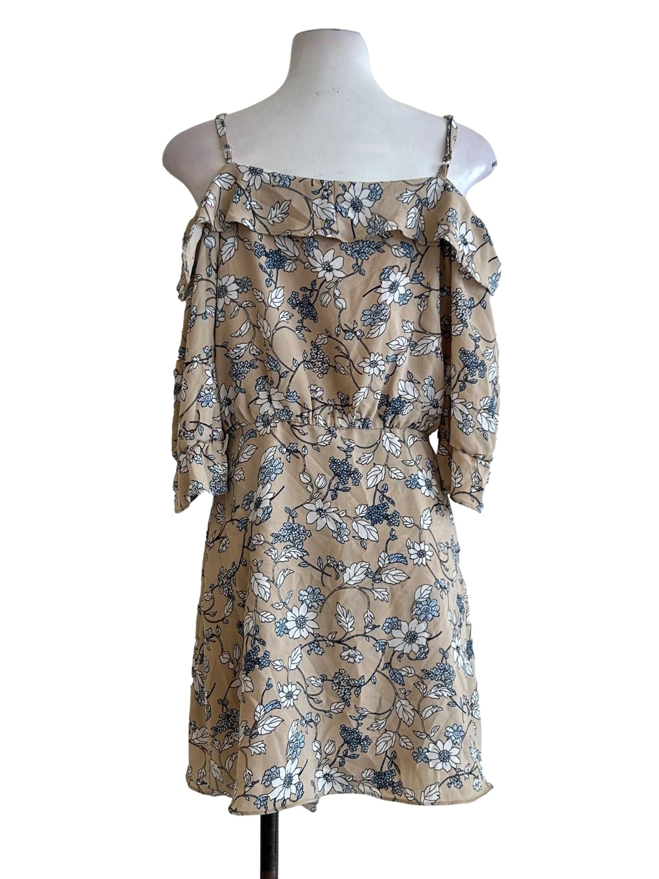 Beige Floral Ruffle Wrap Romper