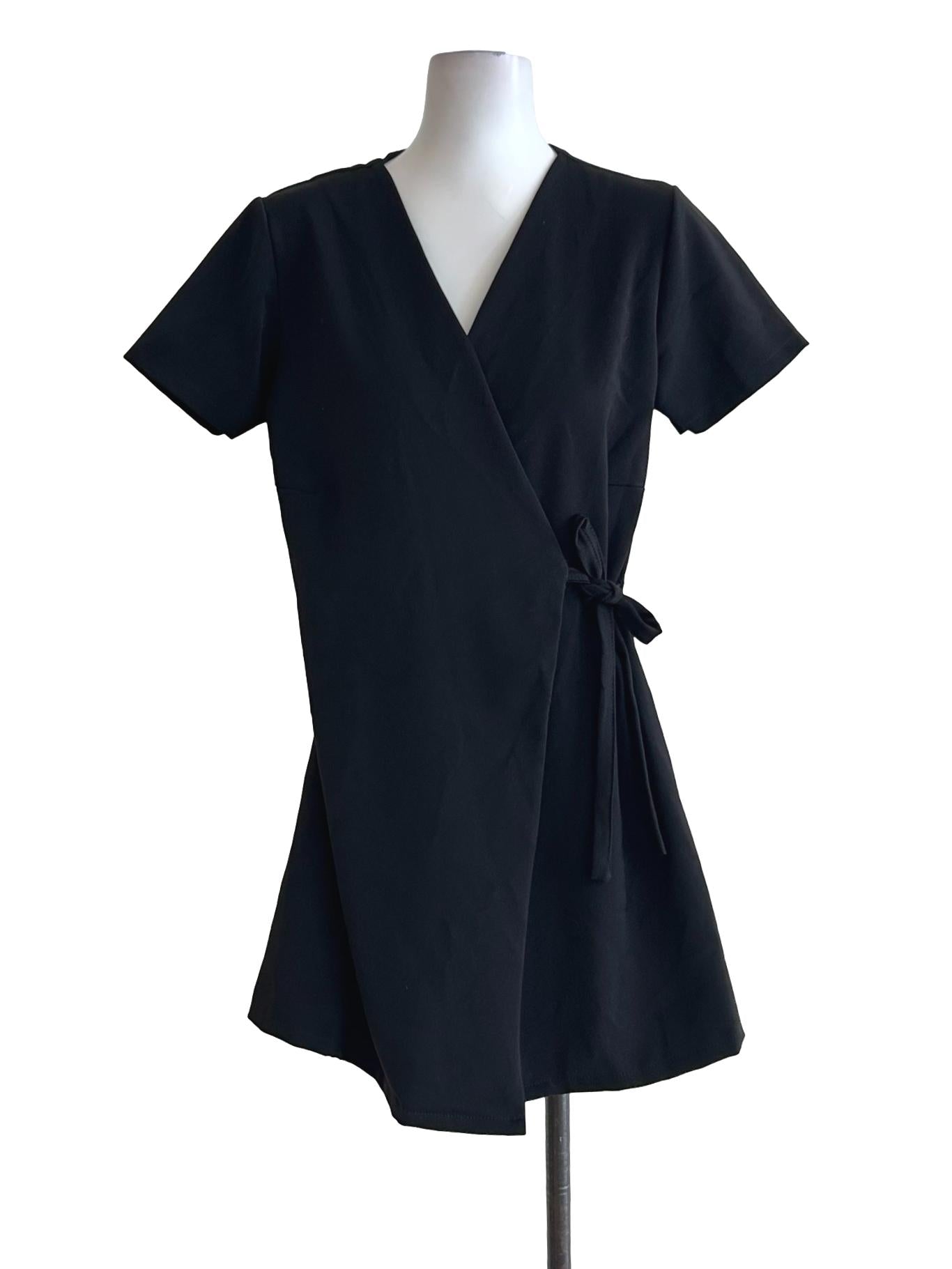 Black Wrap Long Blouse