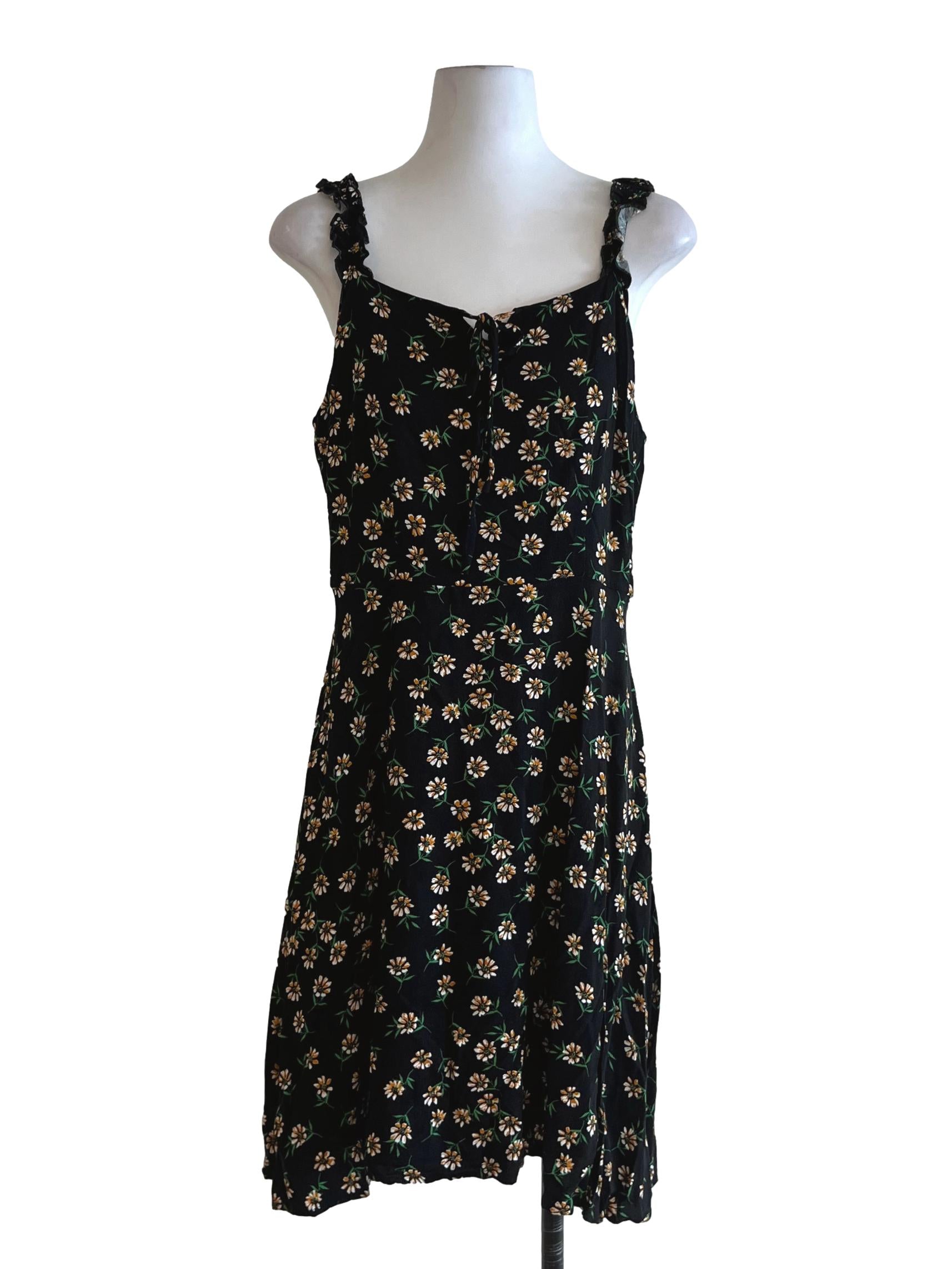 Black Floral A-Line Dress