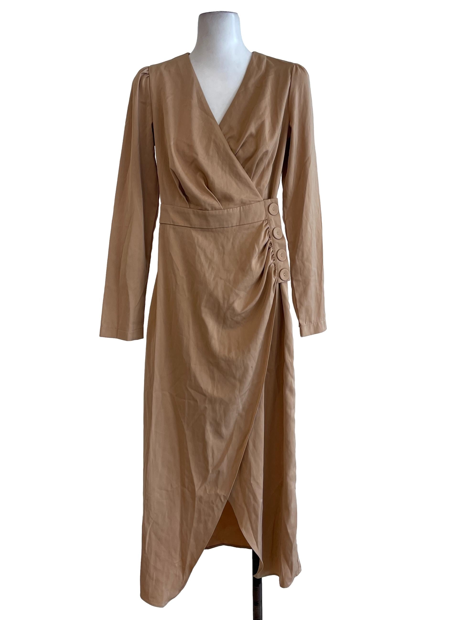 Latte Yellow Plain Wrap Dress