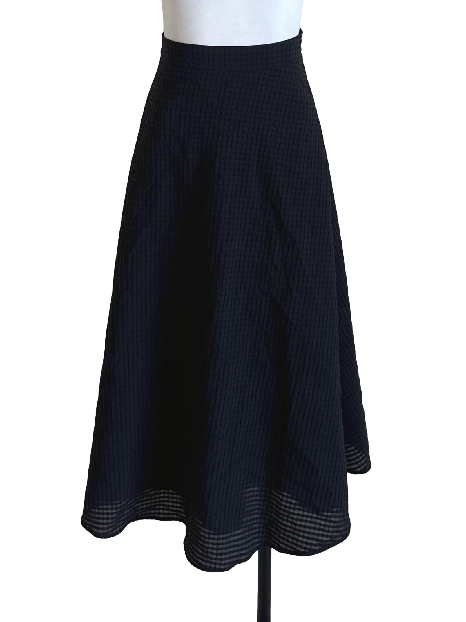Black Plaid Textured A Line Skirt