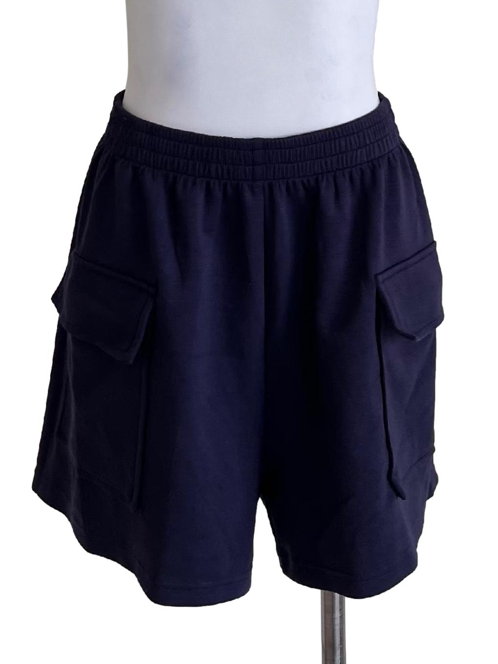 Navy Blue Elastic Waist Shorts