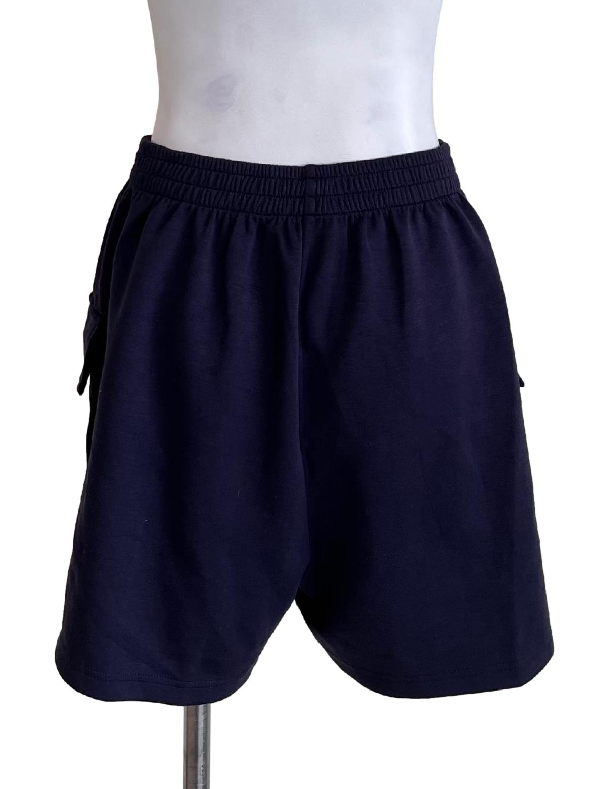 Navy Blue Elastic Waist Shorts