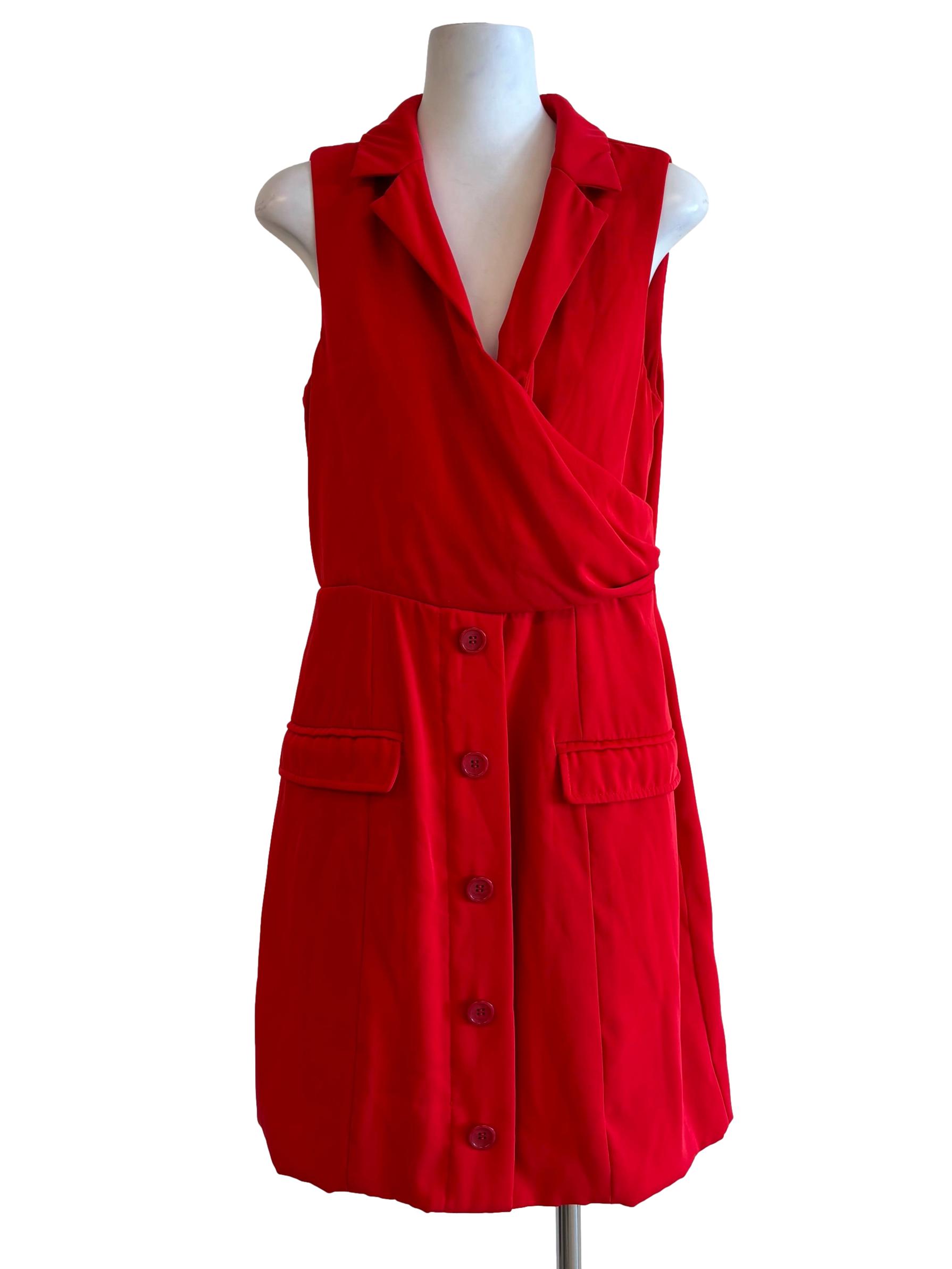 Red Sleeveless Surplice Formal Dress