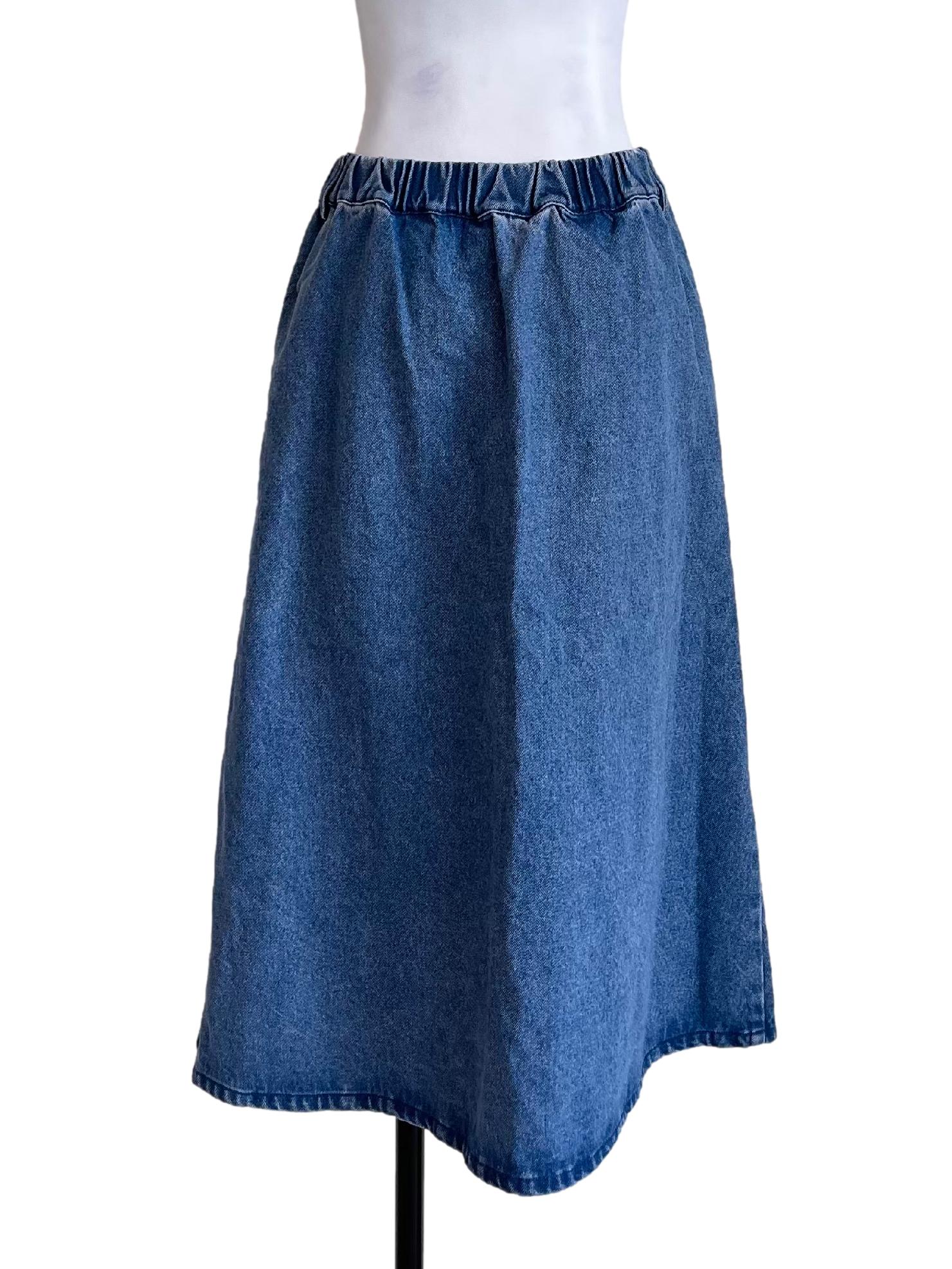 Stone Blue Denim Midi Skirt