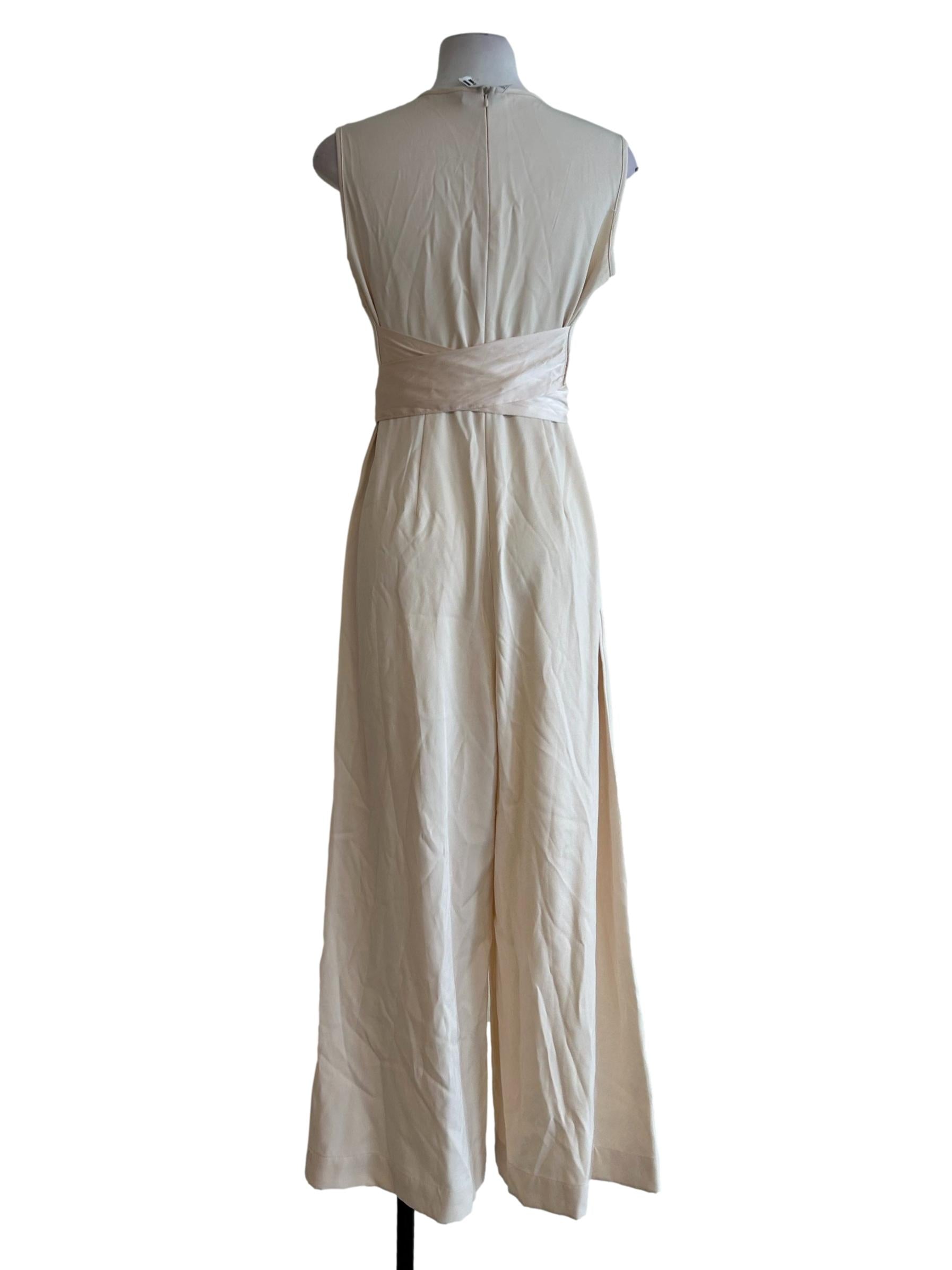 Cream Elegant Jumpsuit With Satin Belt