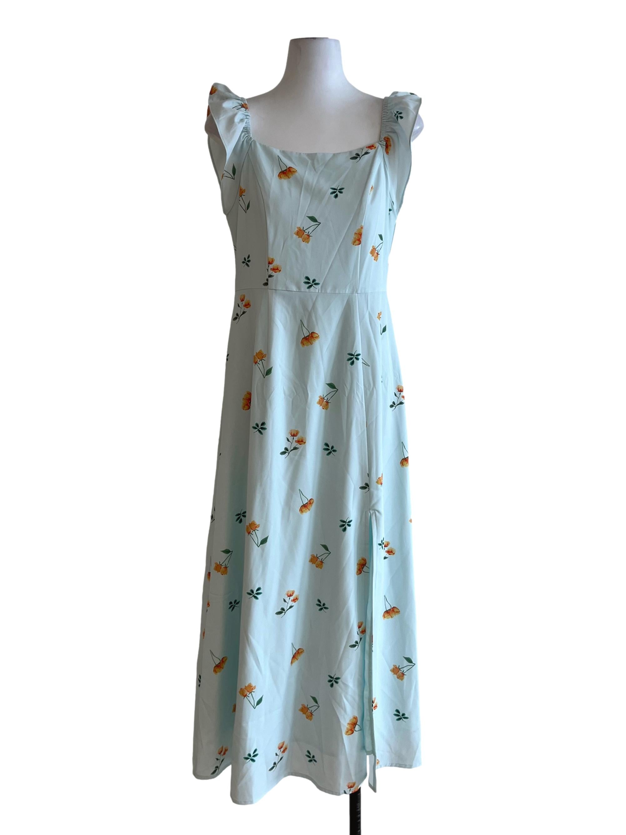 Sky Blue Floral Empire Dress