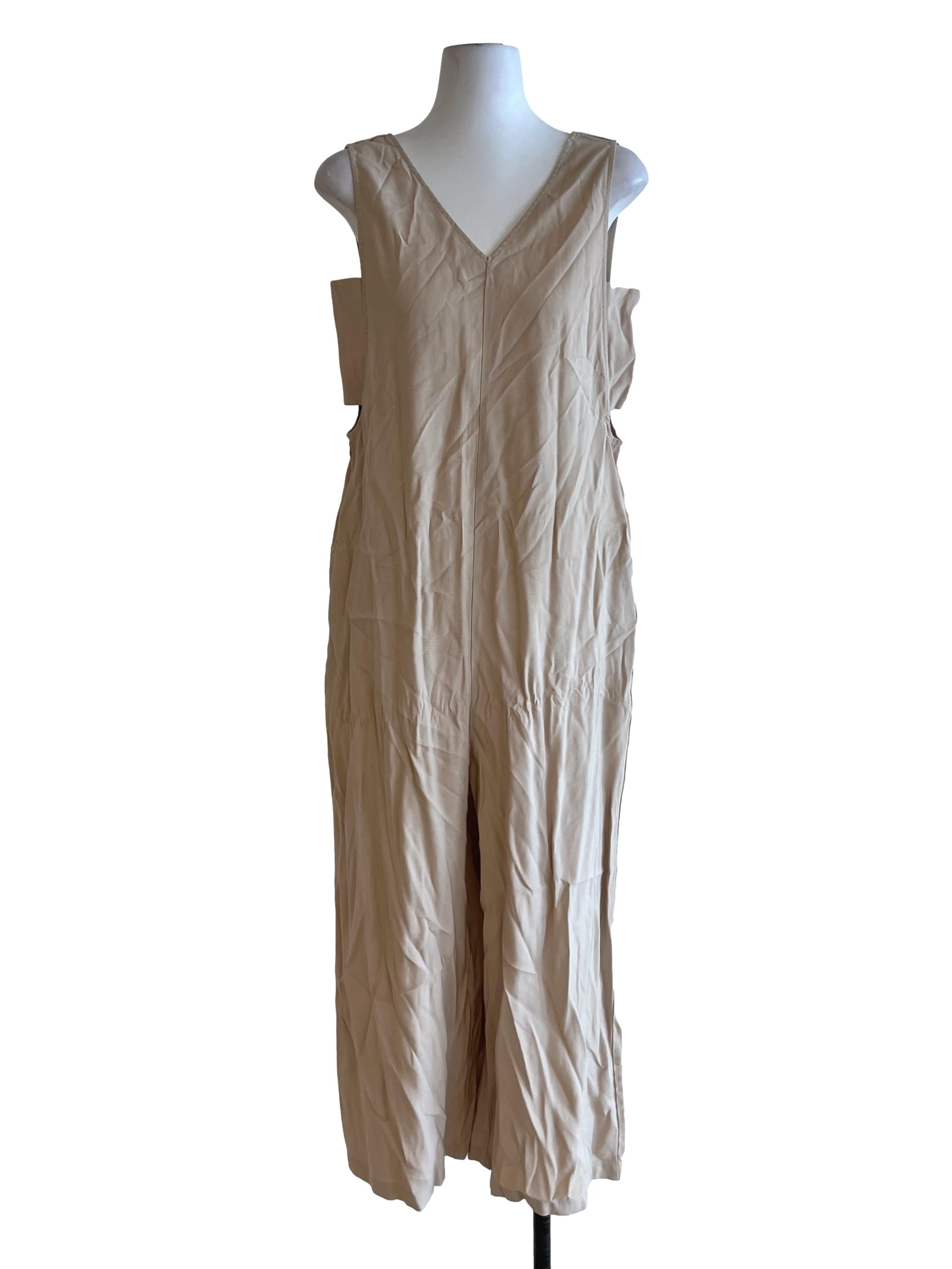 Beige V-Neckline Jumpsuit