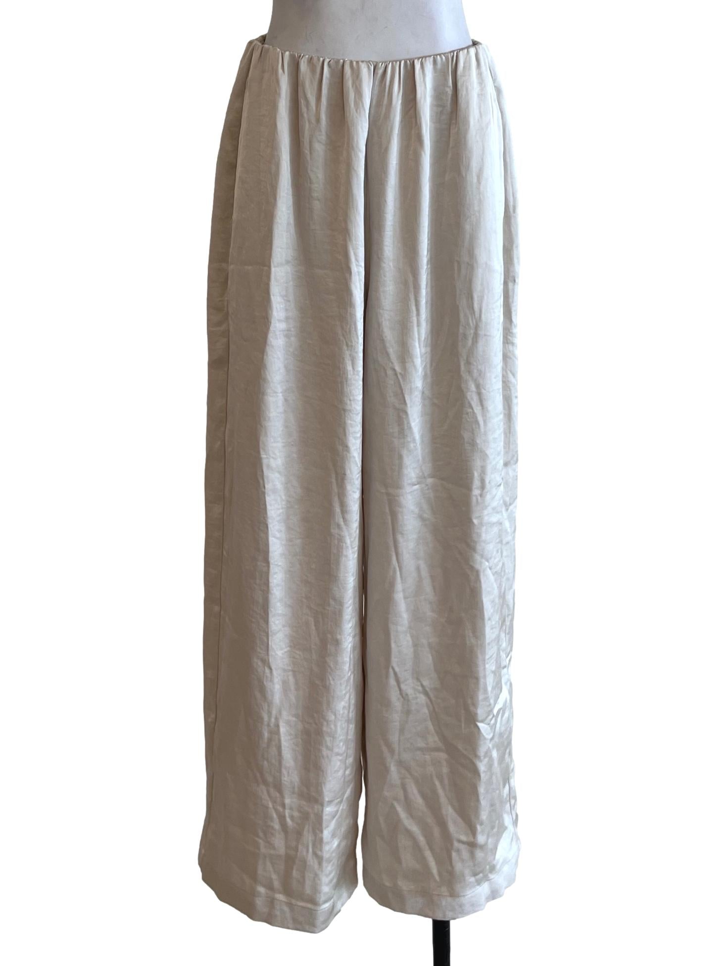Cream White Plain High-Waisted Pants