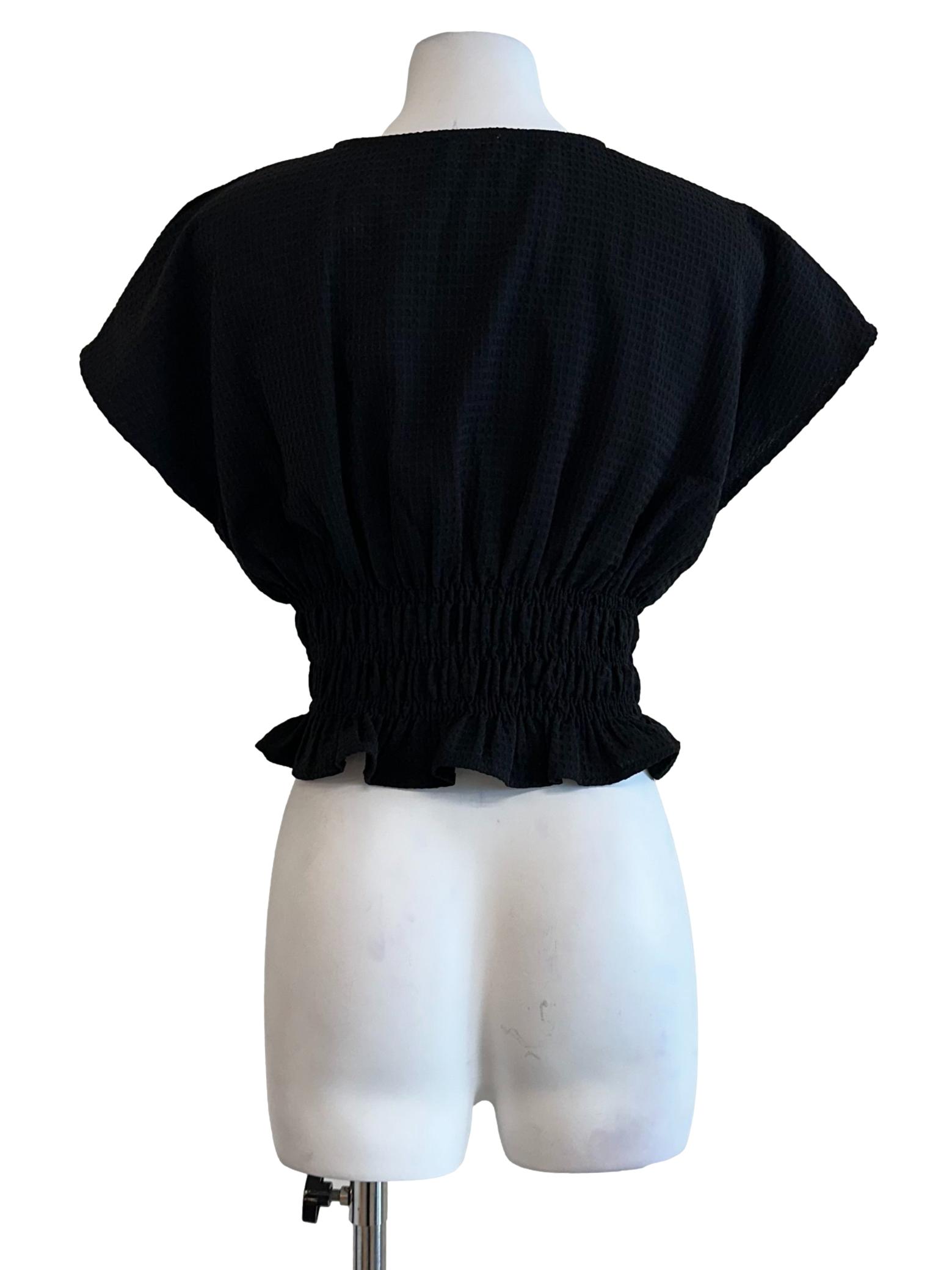 Sable Black Textured V Neckline Top