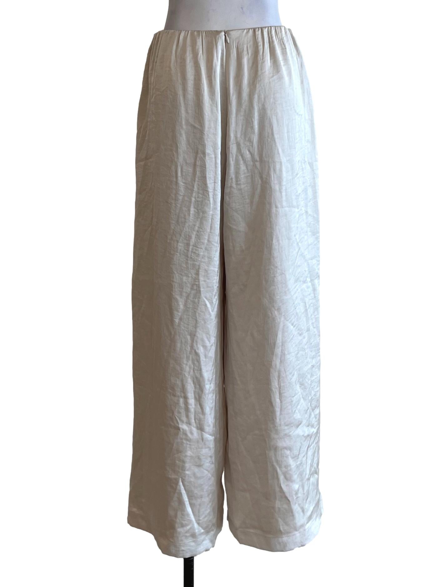 Cream White Plain High-Waisted Pants