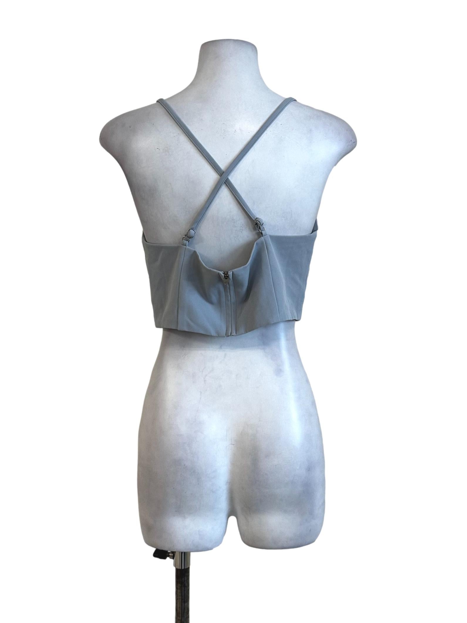 Stone Blue Plain Crop Top