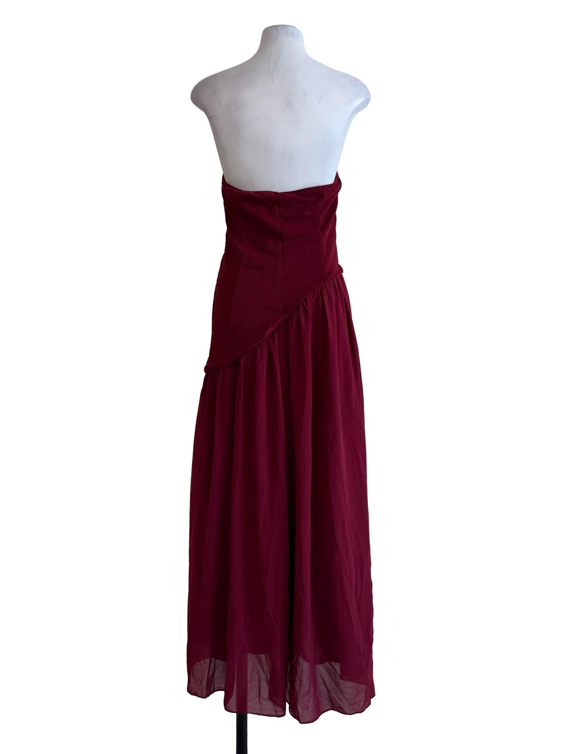 Maroon Asymmetric Strapless Dress