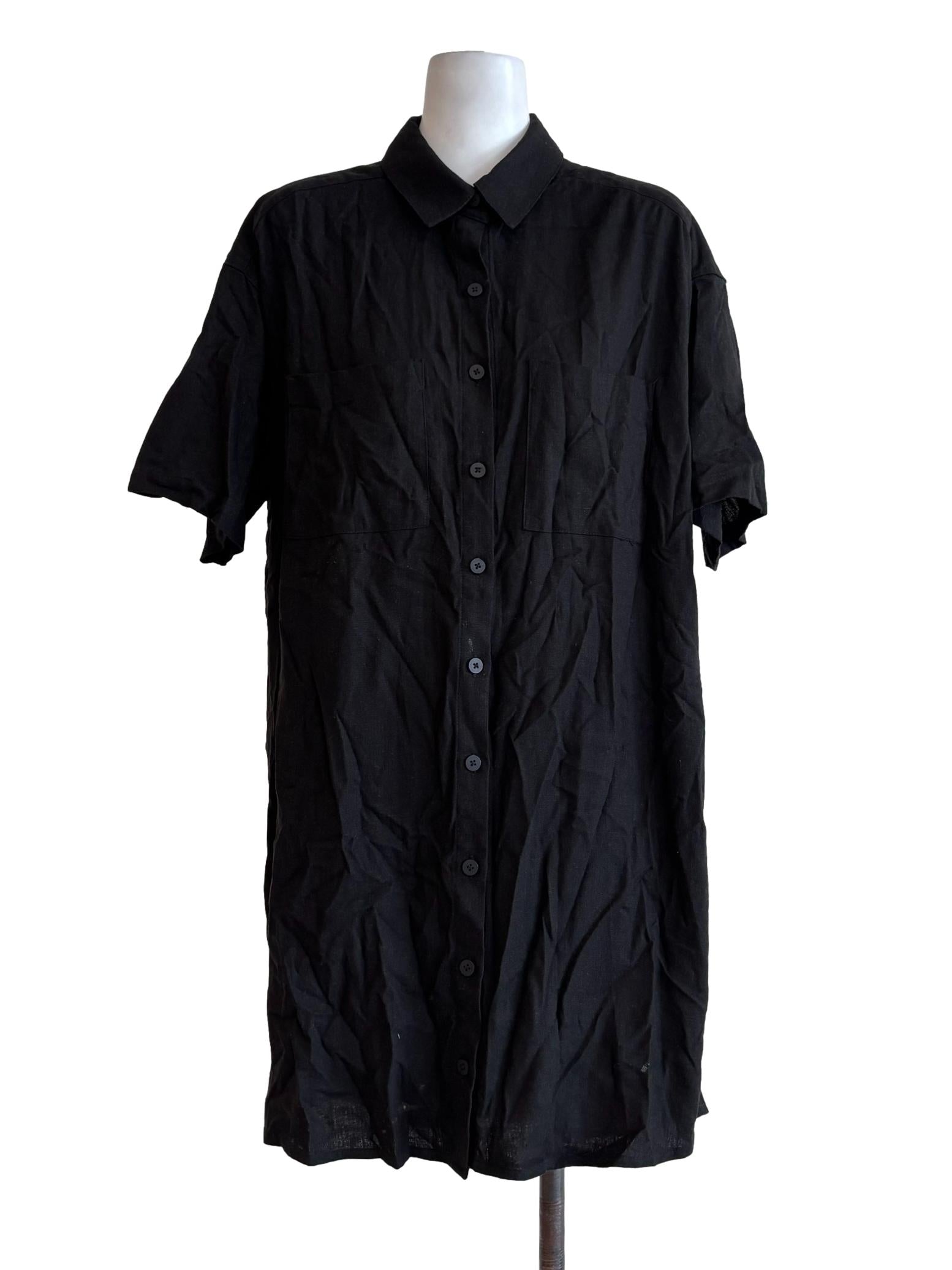 Jet Black Shortsleeve Button Dress