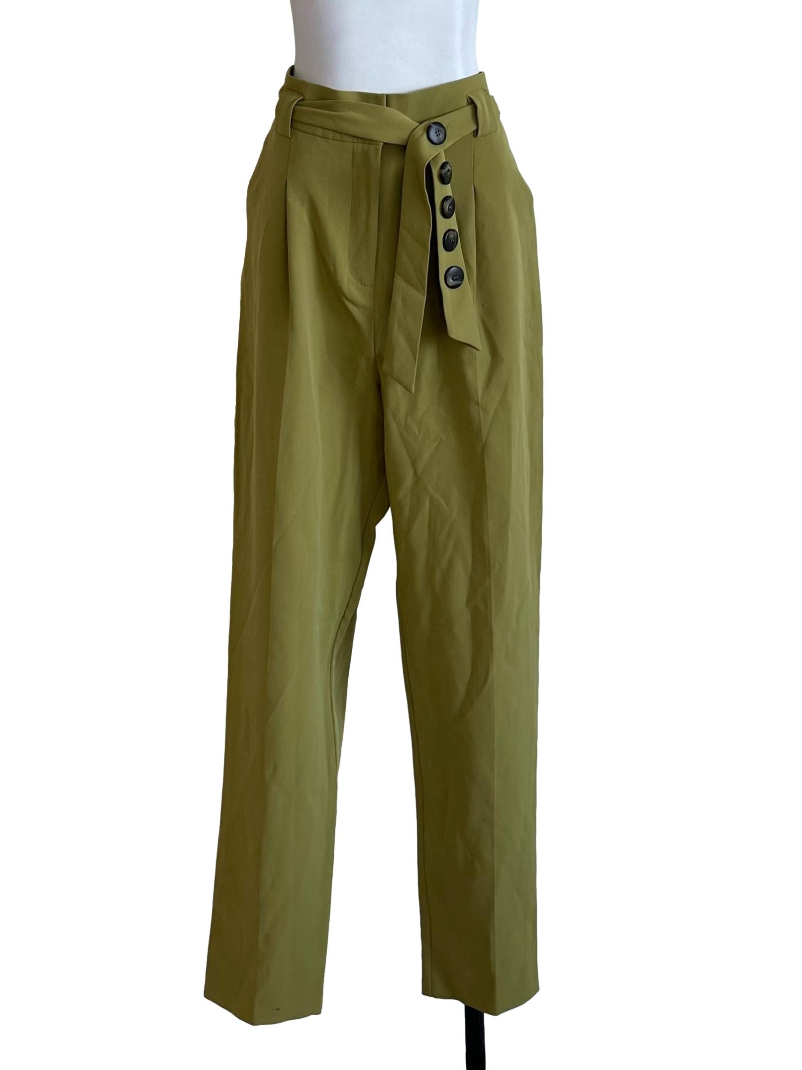 Olive Green Button Strap Long Pants