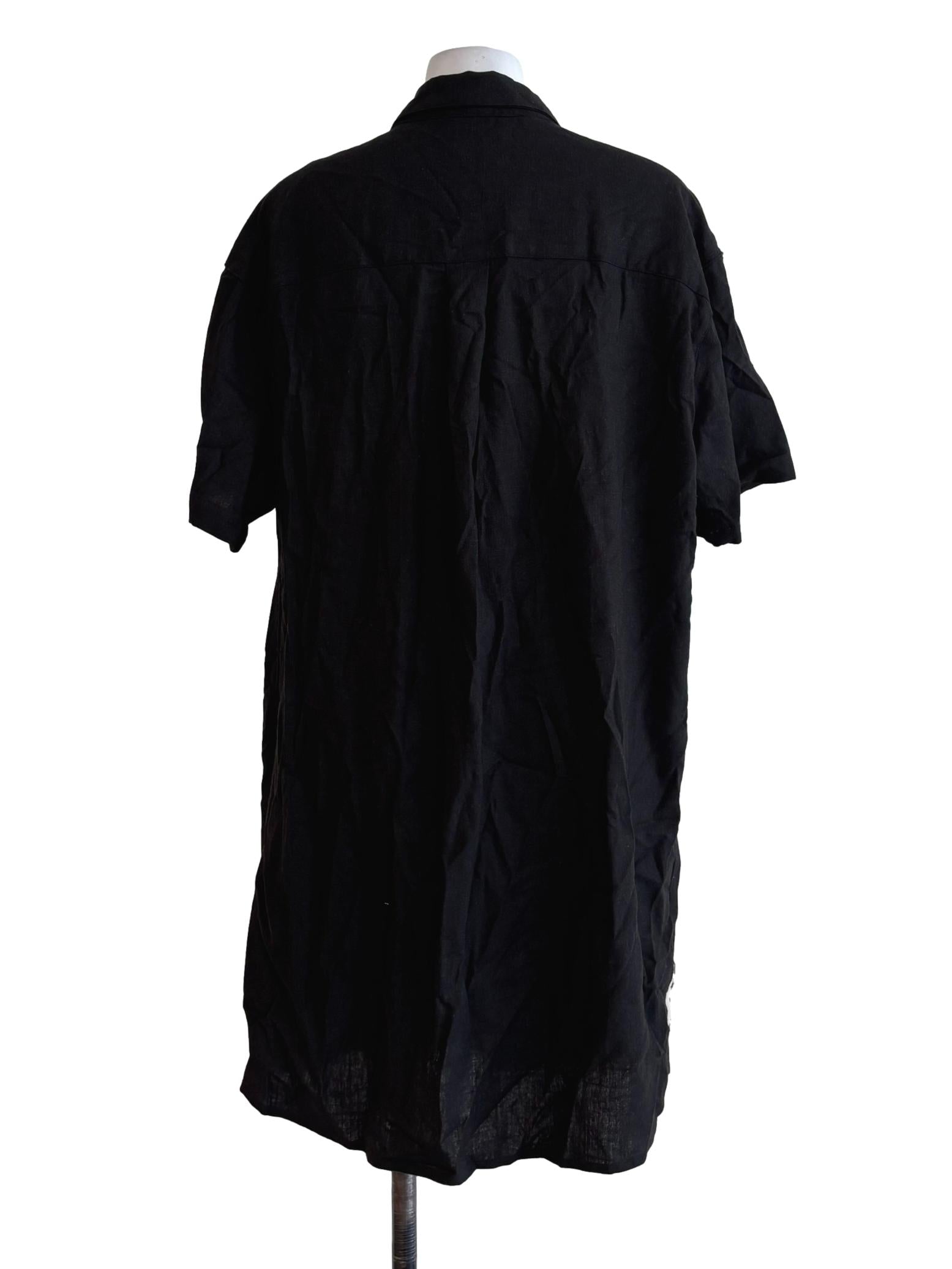 Jet Black Shortsleeve Button Dress