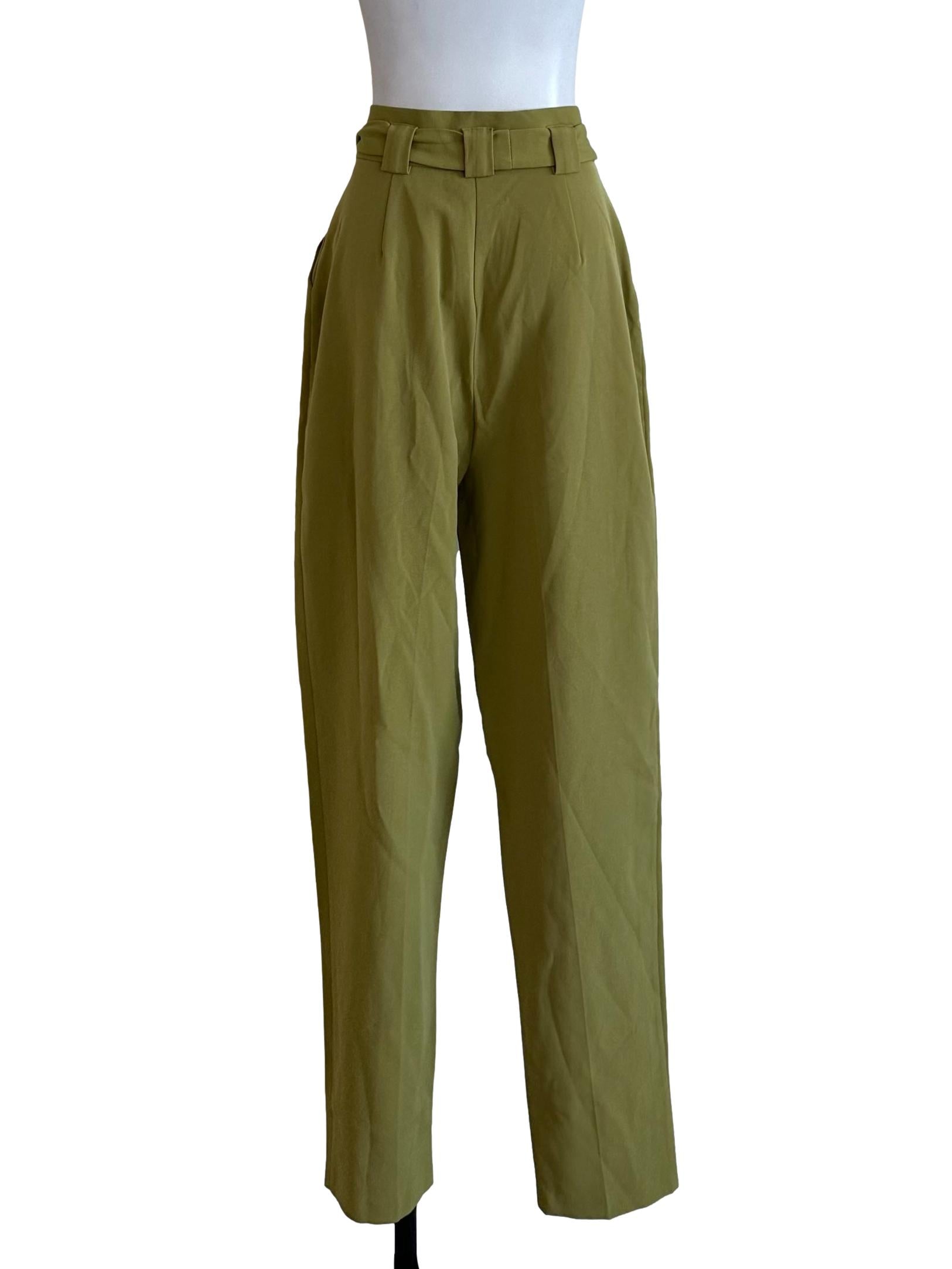 Olive Green Button Strap Long Pants