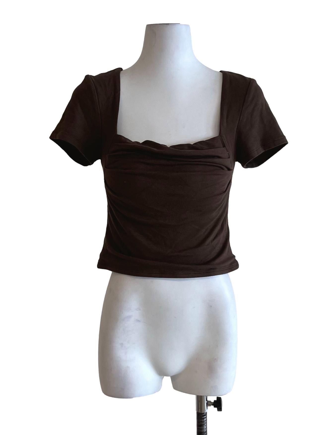 Brown Square Neckline Blouse