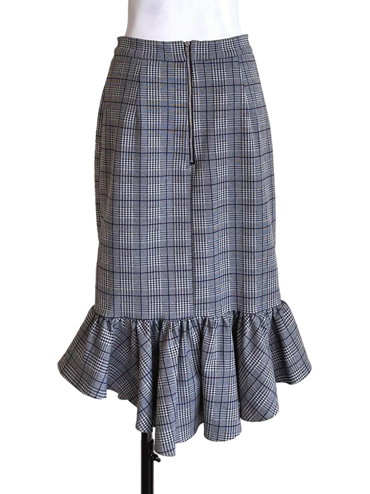 Berry Blue Checked Ruffle Pencil Skirt