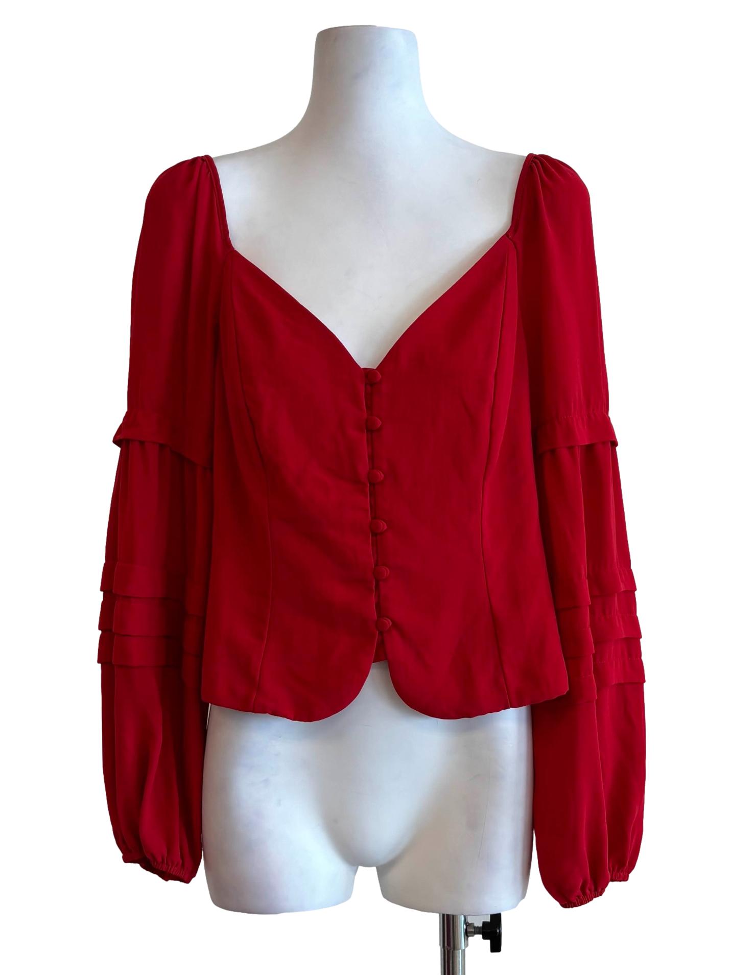 Crimson Red Long Sleeve Button Top