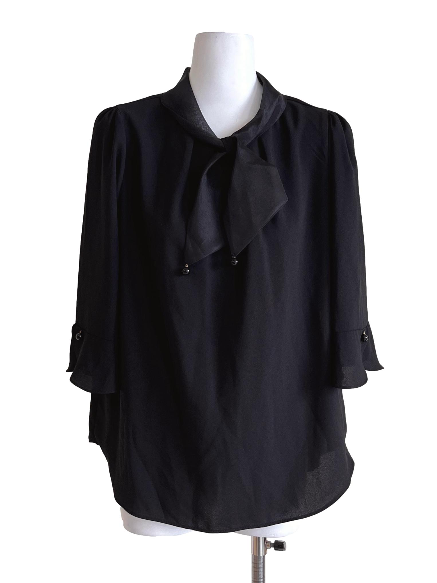 Onyx Black Bow Tie Blouse