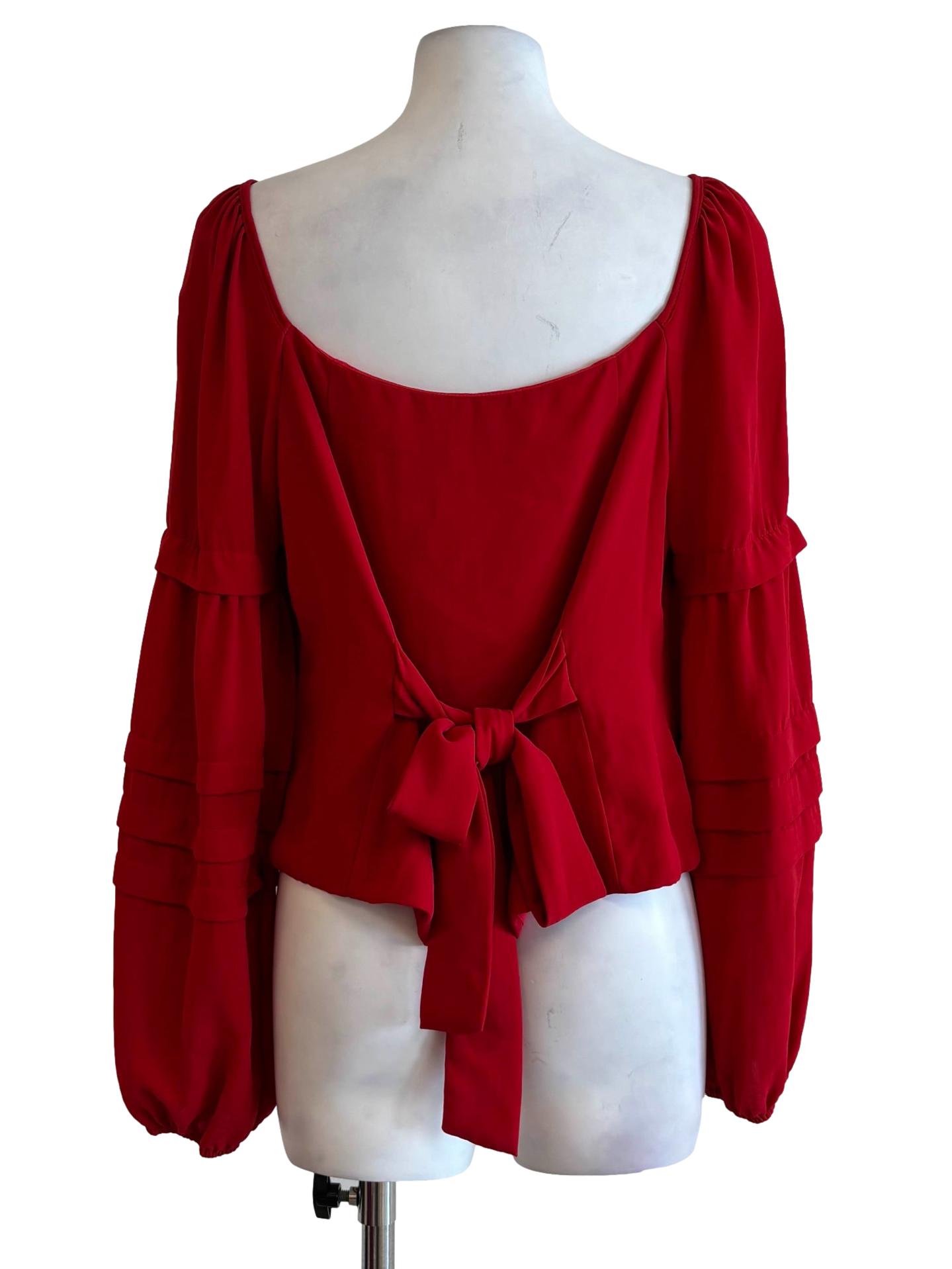 Crimson Red Long Sleeve Button Top