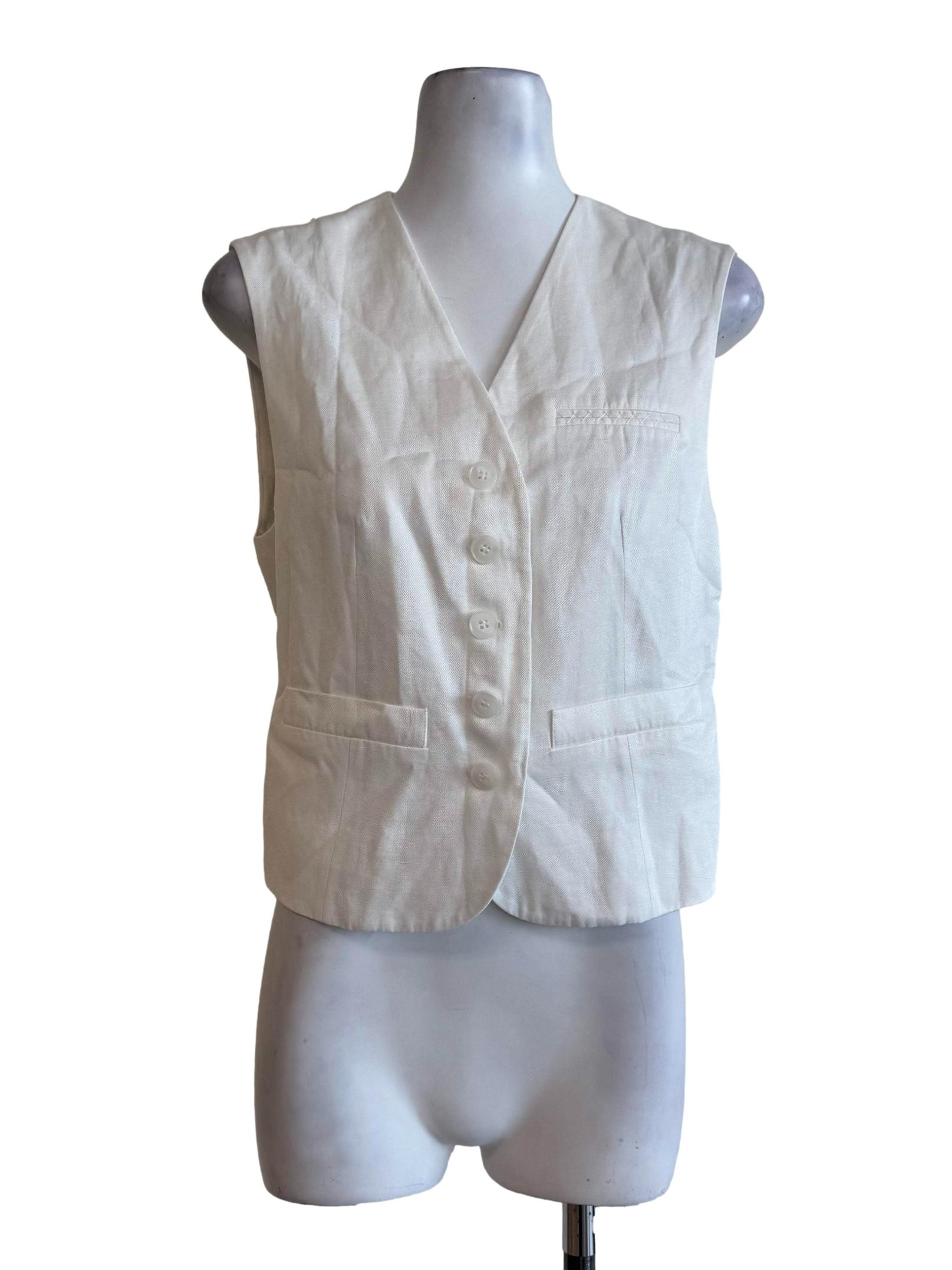 Cotton White V Neck Vest