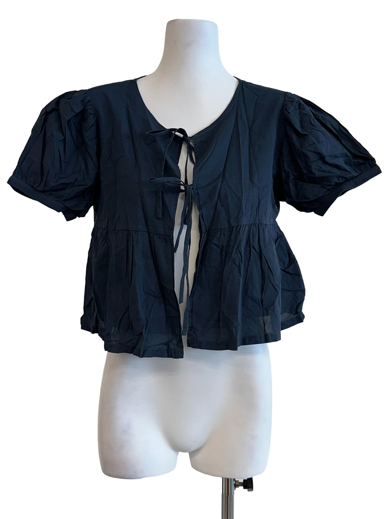Blue Black Tie Top