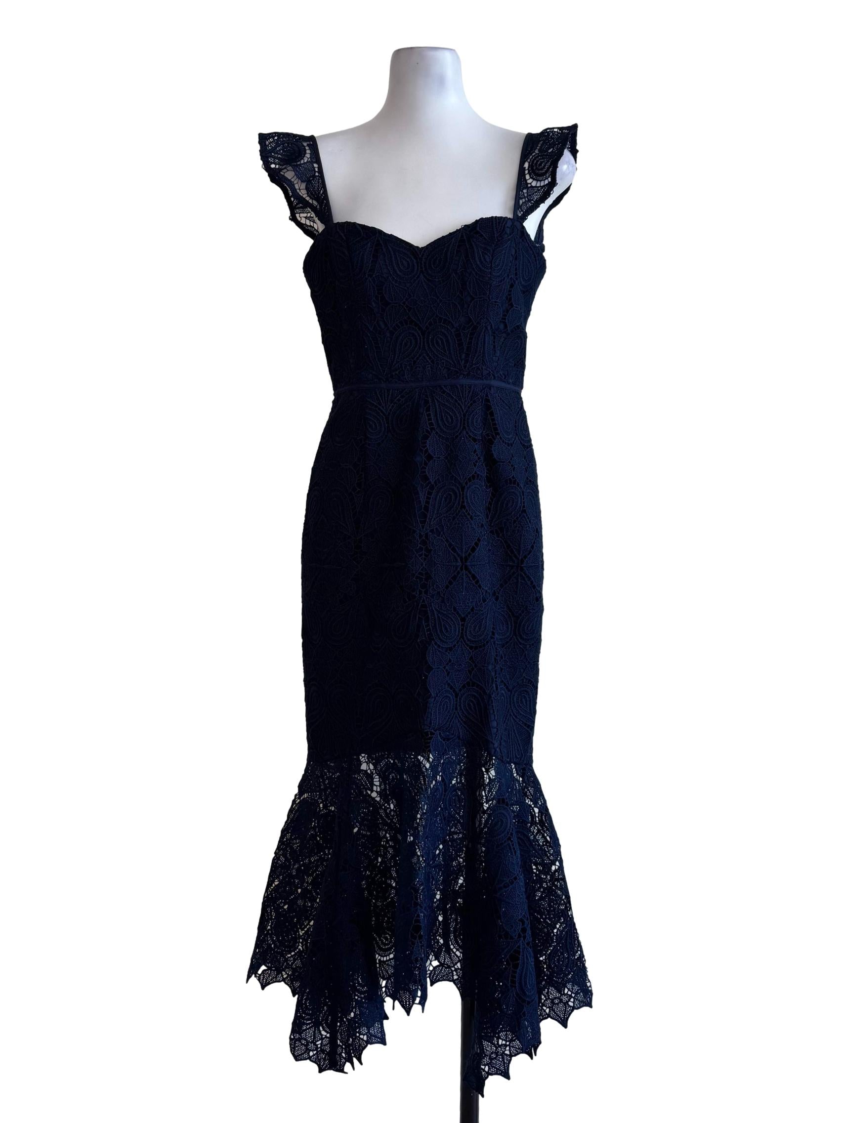 Navy Blue Lace Sweetheart Neck Hourglass Dress