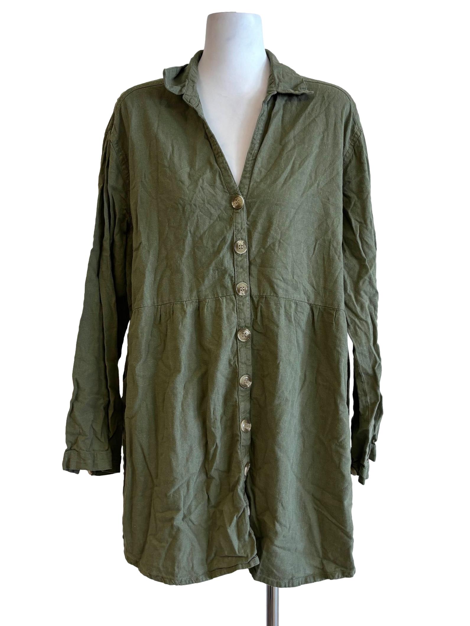 Avocado Green Buttoned Shirt Dress