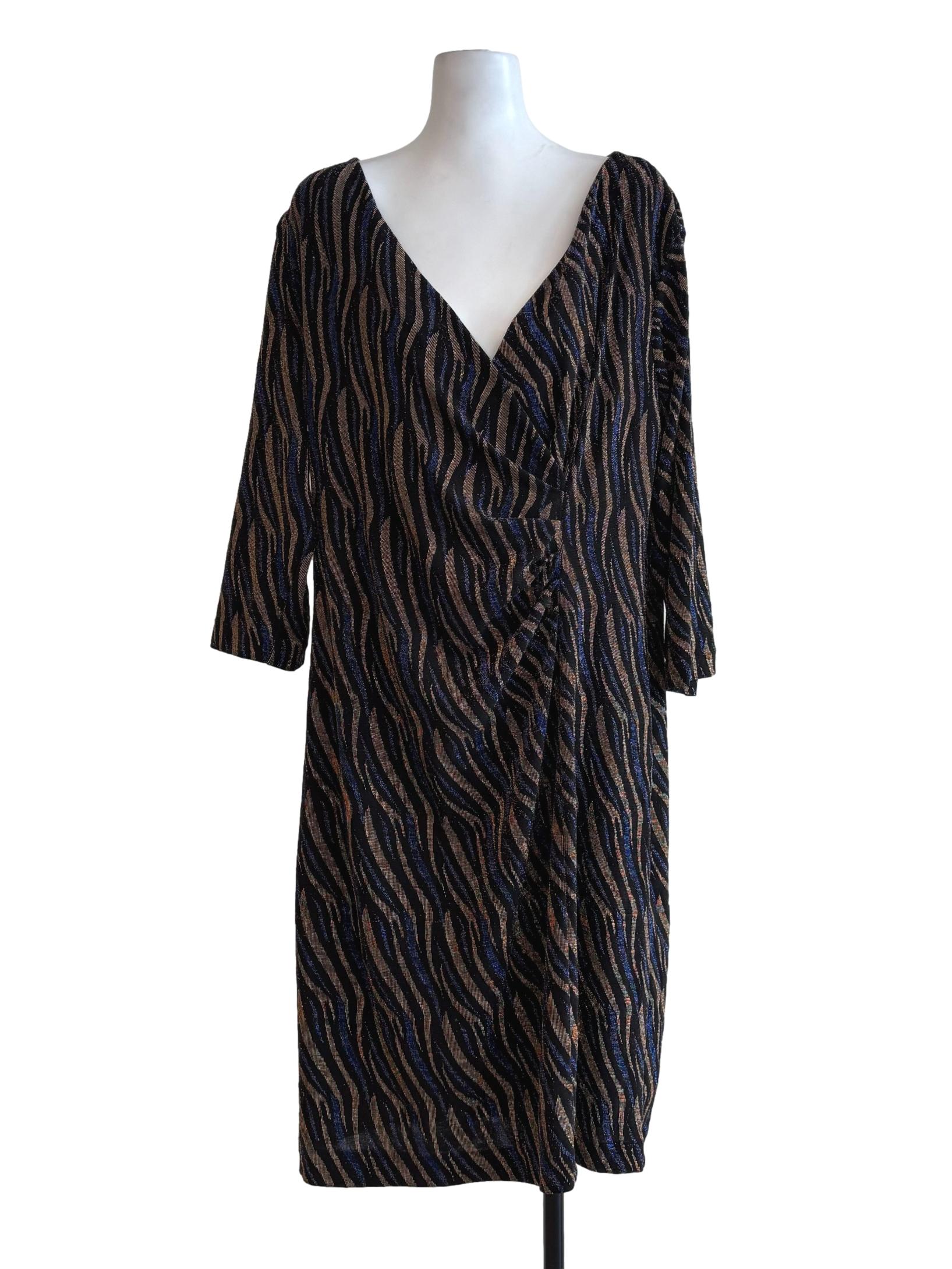 Brown Blue Striped Glitter Dress