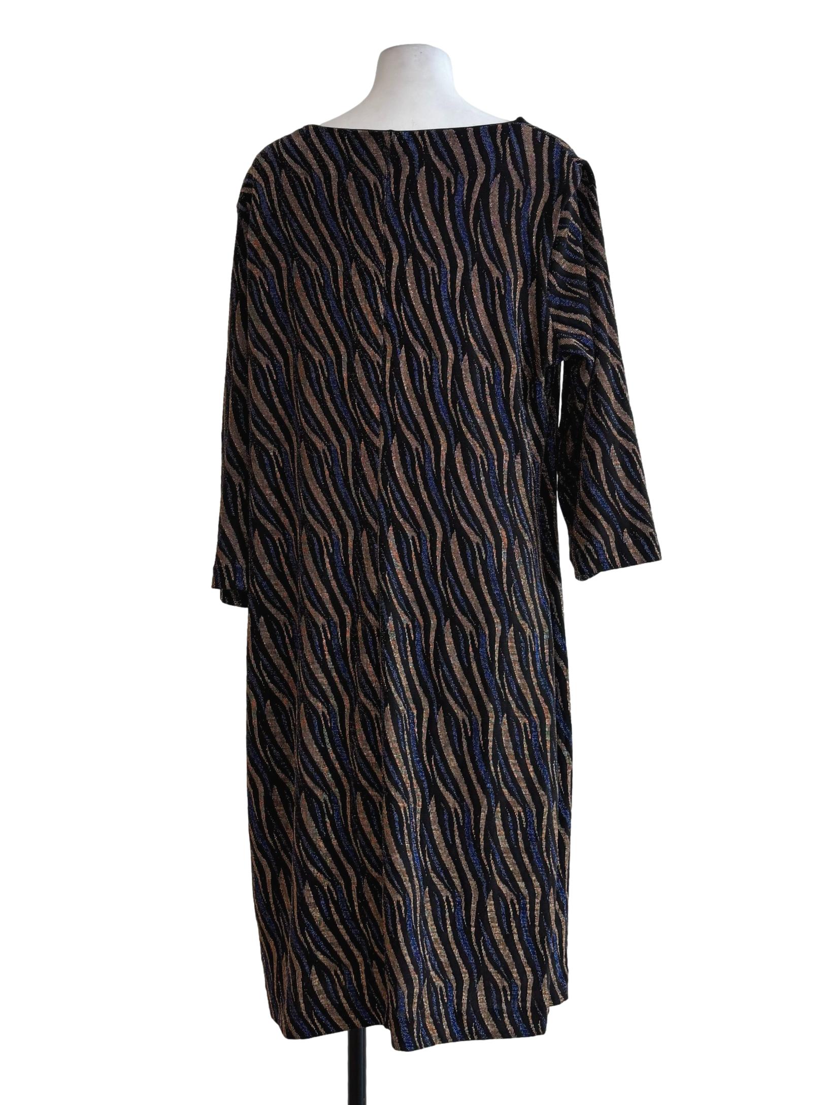 Brown Blue Striped Glitter Dress
